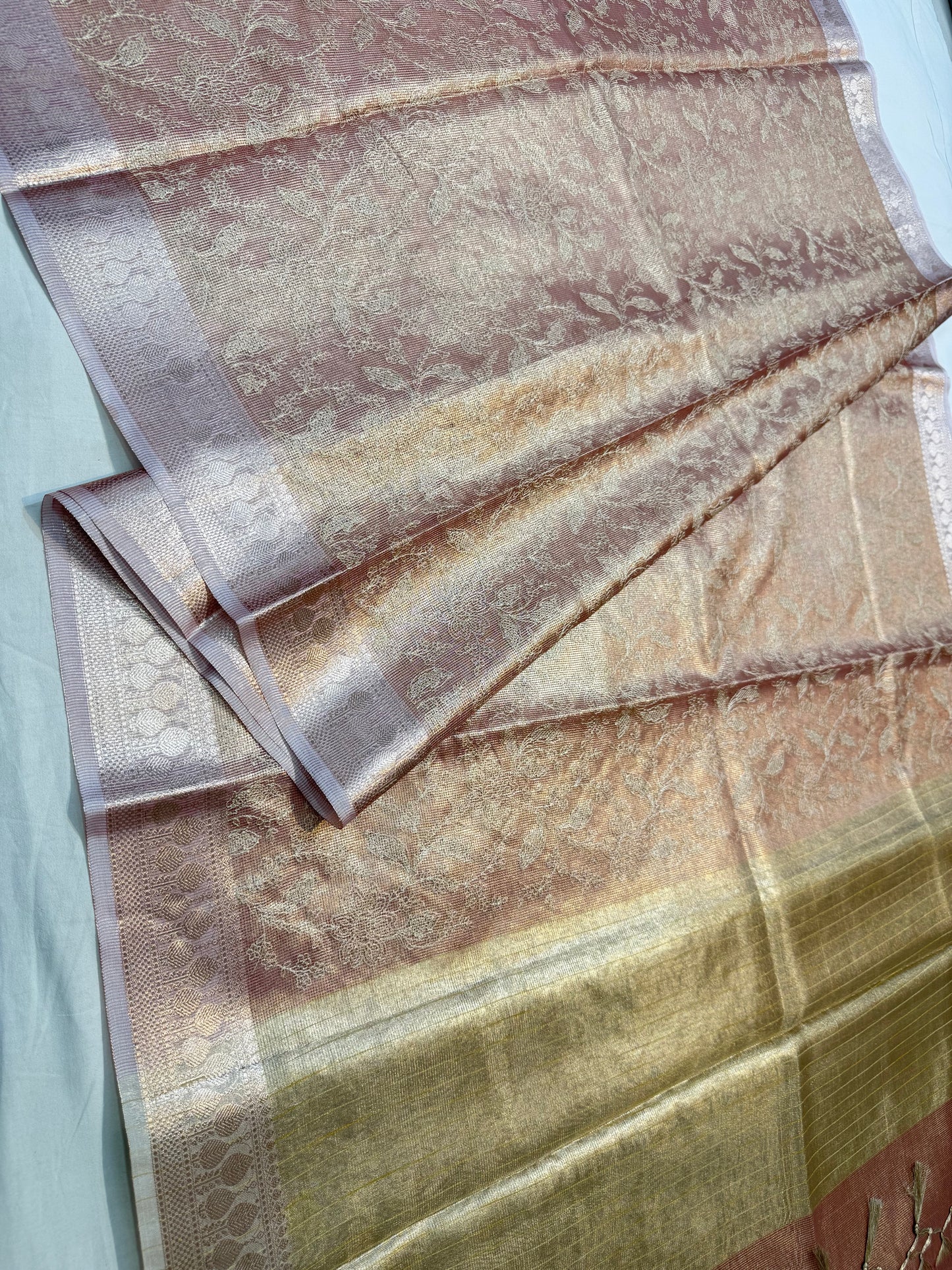 Peach shade tissue kota embroidery primum Banarasi saree