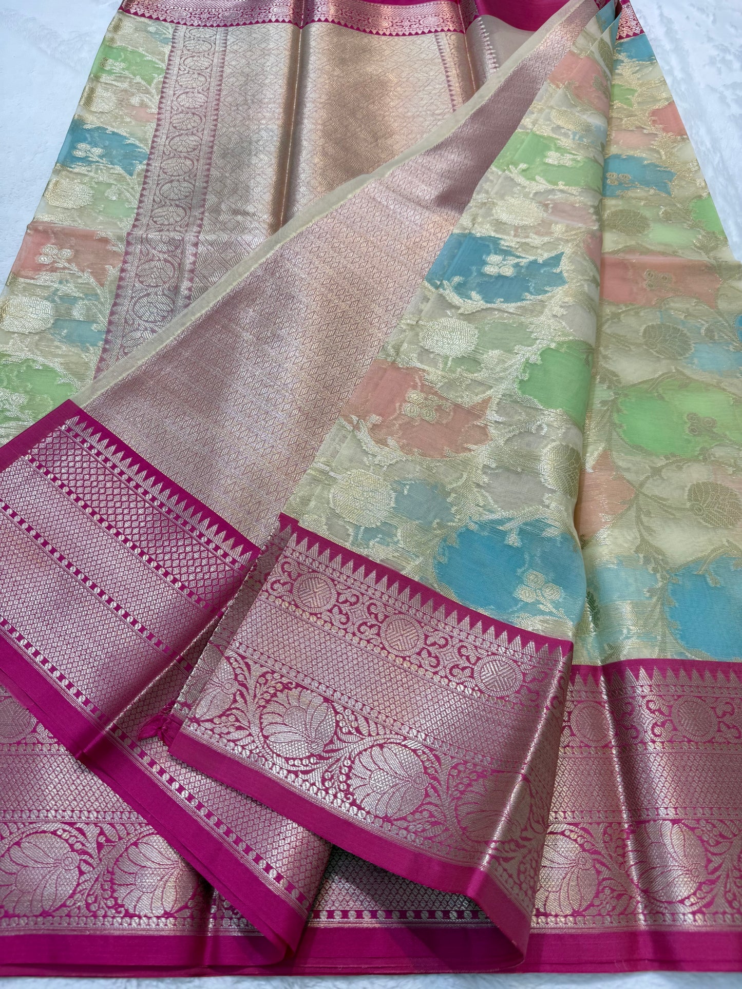 Multicolour shade kora organza Banarasi saree