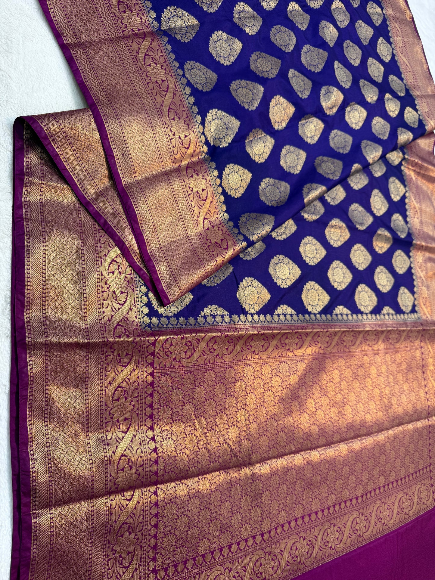 Nevy & Magenta Dupion Silk Banarasi Saree
