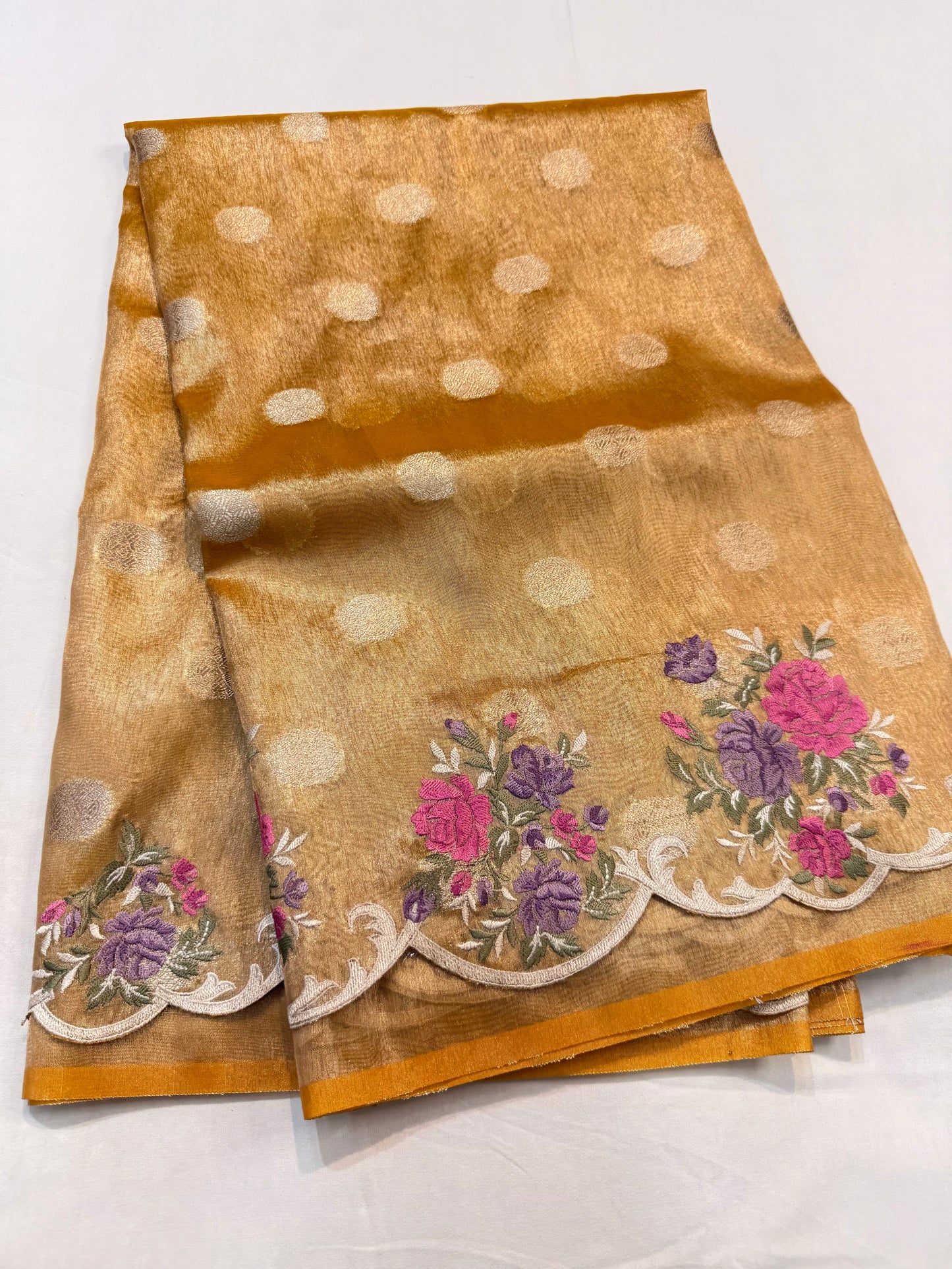 Gold tissue cutwork embroidery premium designer Banarasi saree