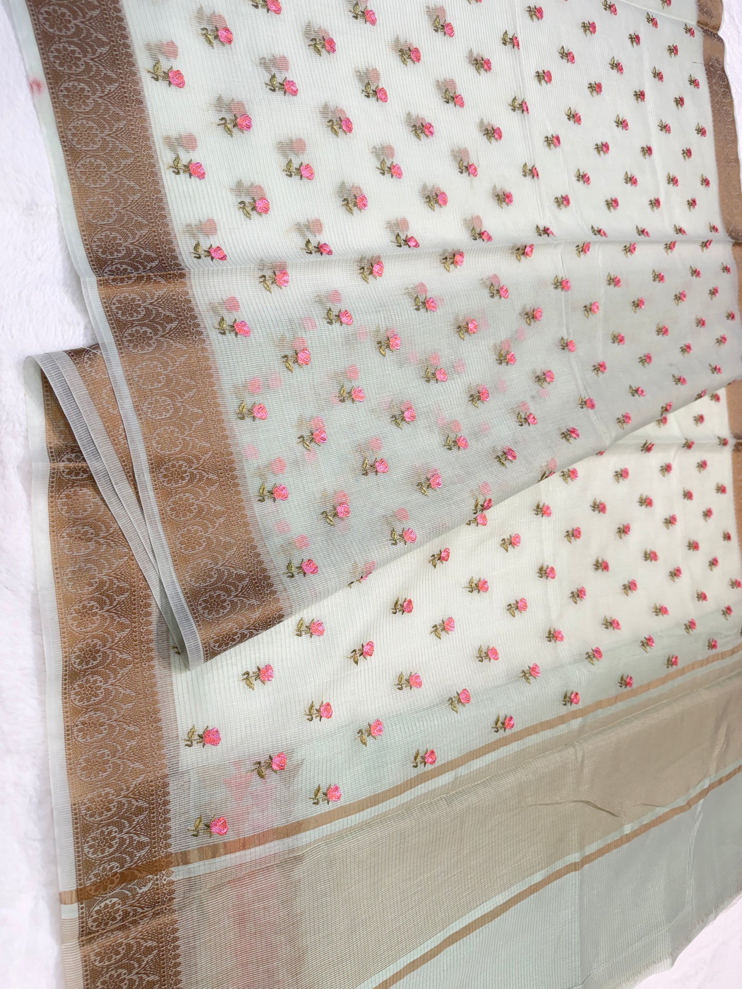 Sea green shade cotton kota embroidery Banarasi saree