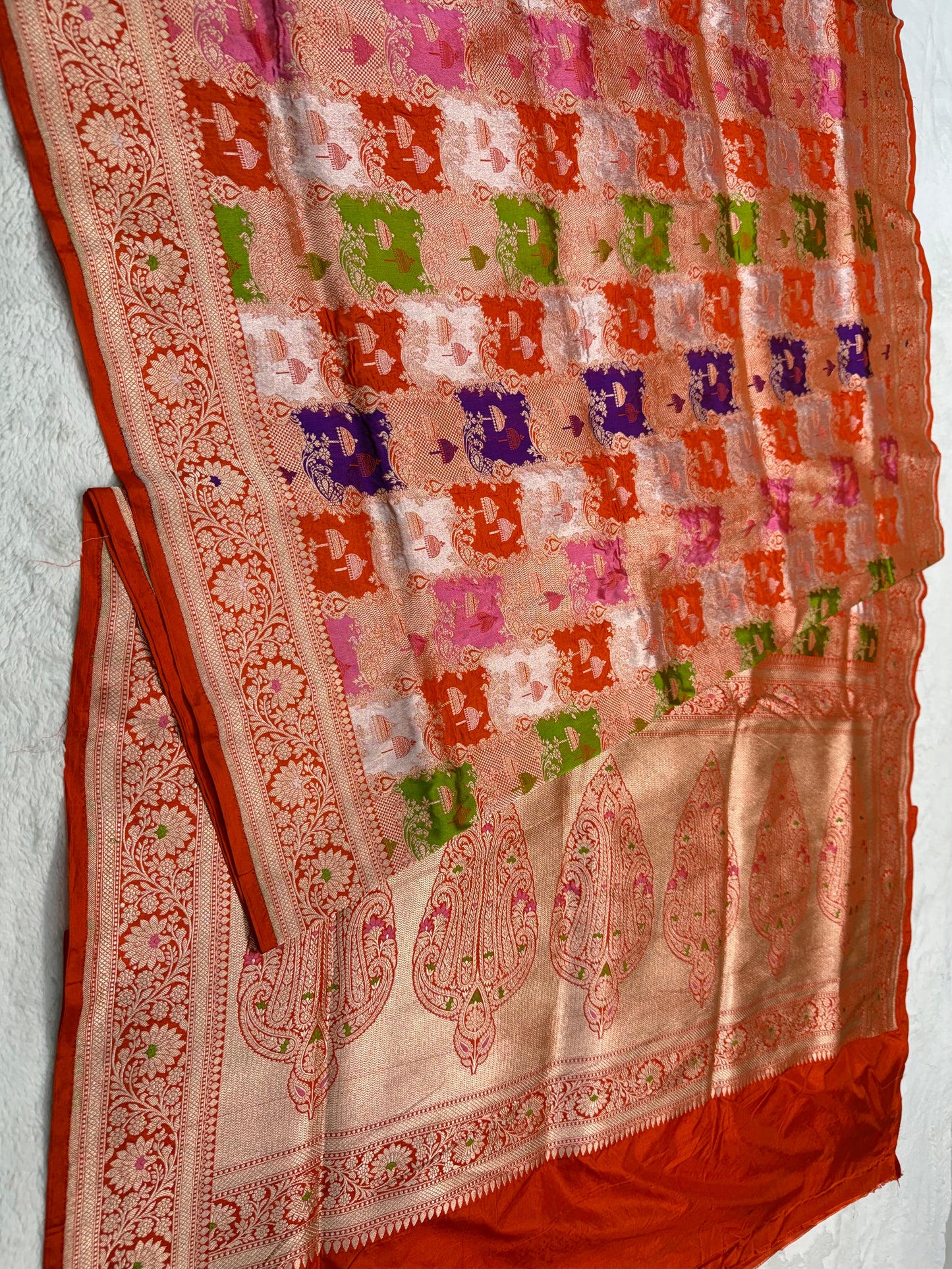 multicolore shade pure katan rangkat premium Banarasi silk saree