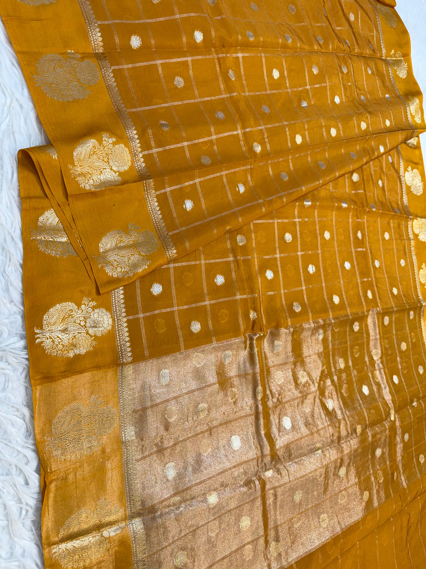 Gold shade Raw mango soft silk banarasi saree