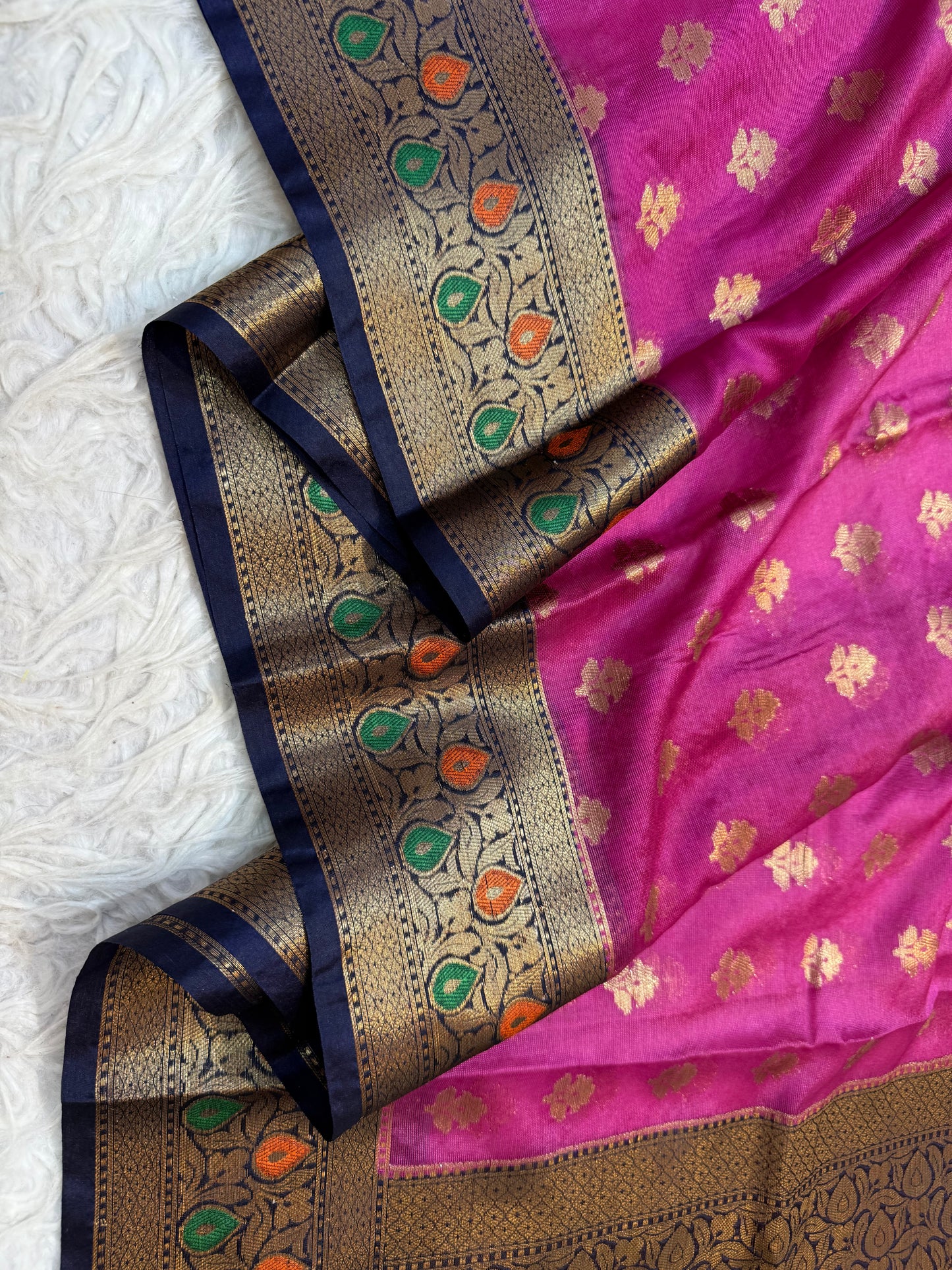 Royal pink blue warm silk premium Banarasi saree