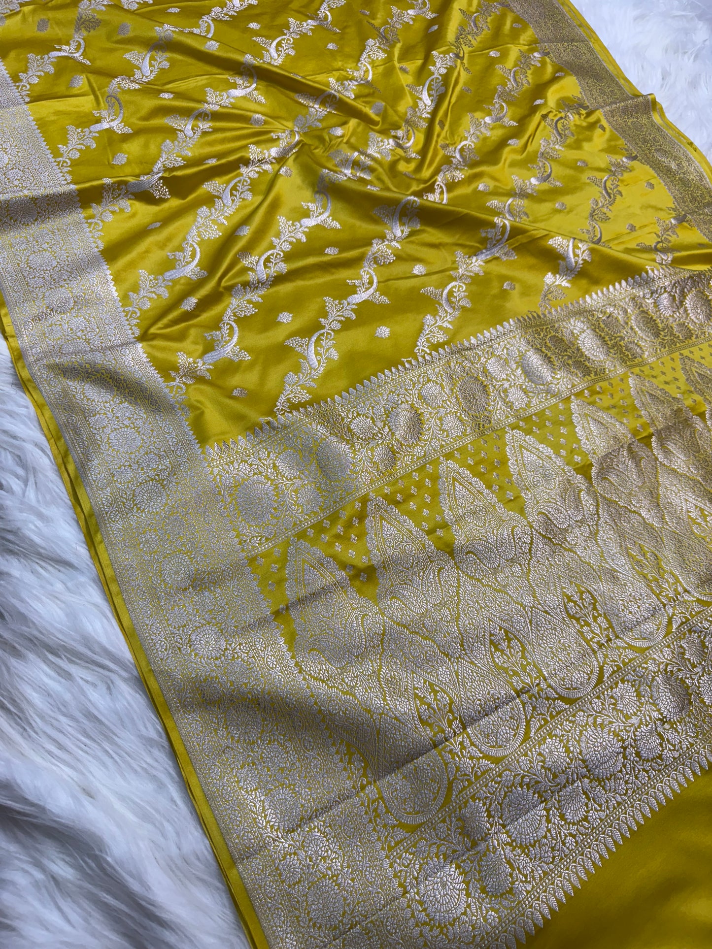 Mustard shade premium mashru katan Banarasi saree
