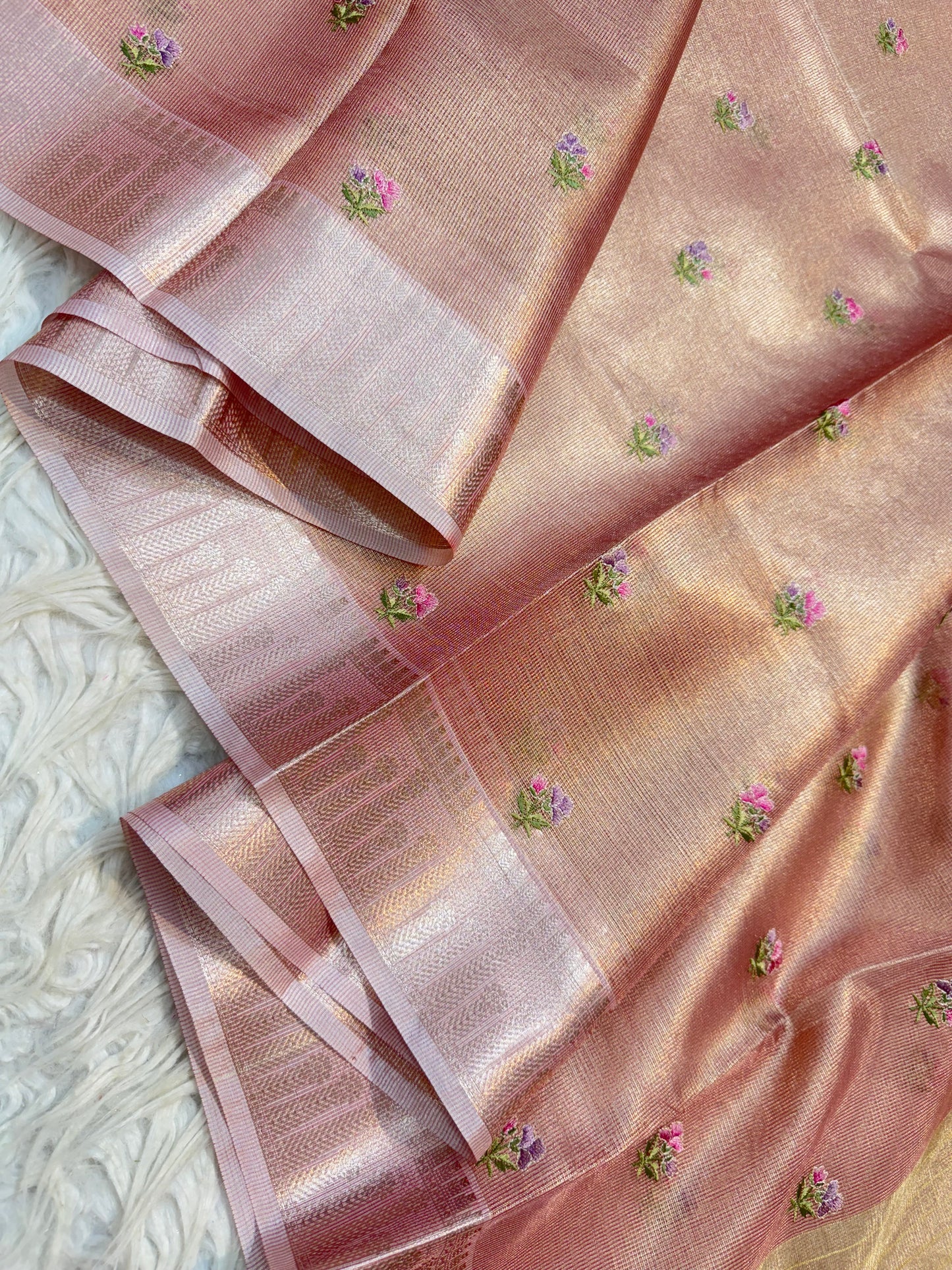 Peach shade tissue kota embroidery primum Banarasi saree