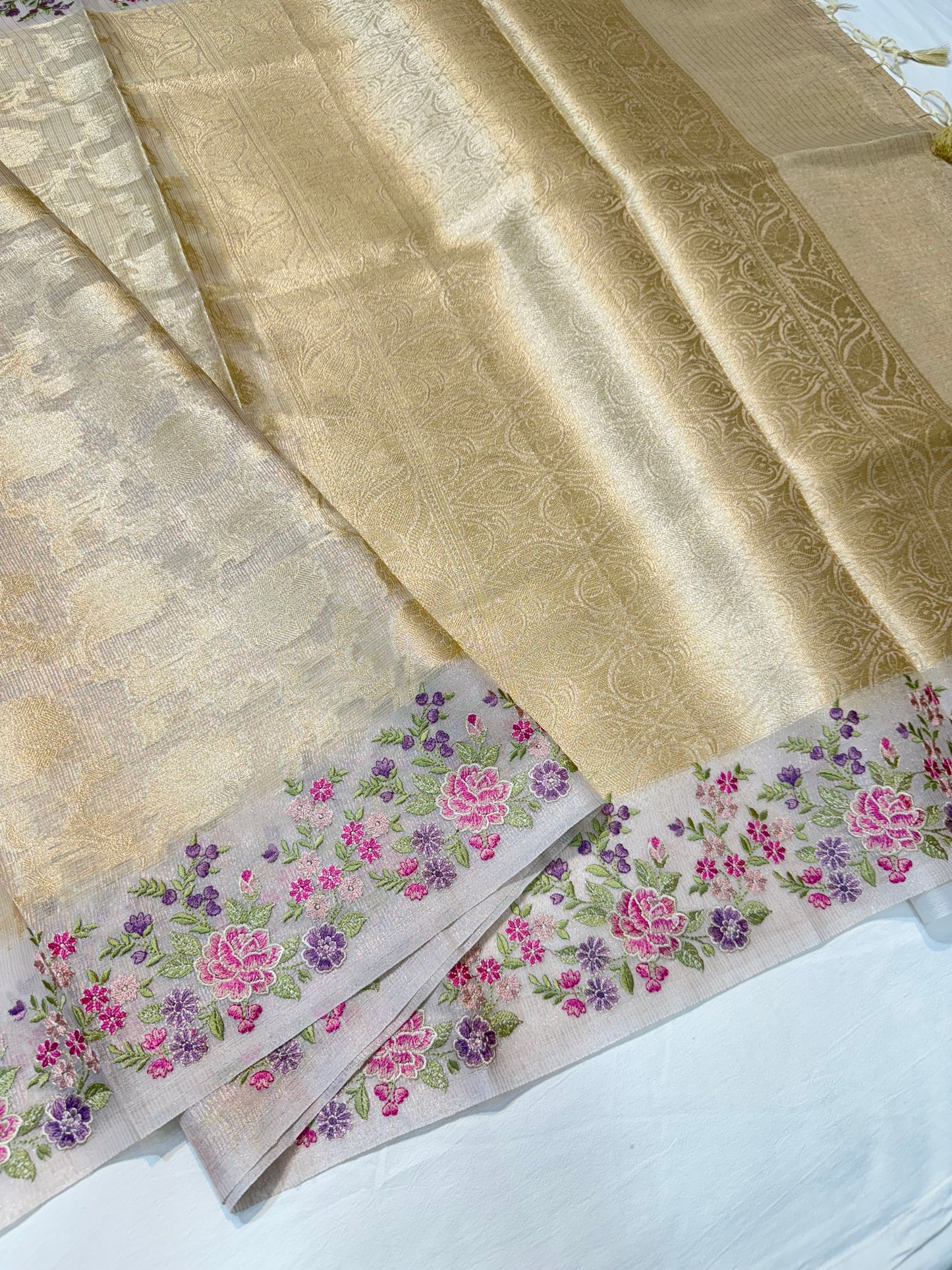 Off white shade tissue kota embroidery Banarasi saree