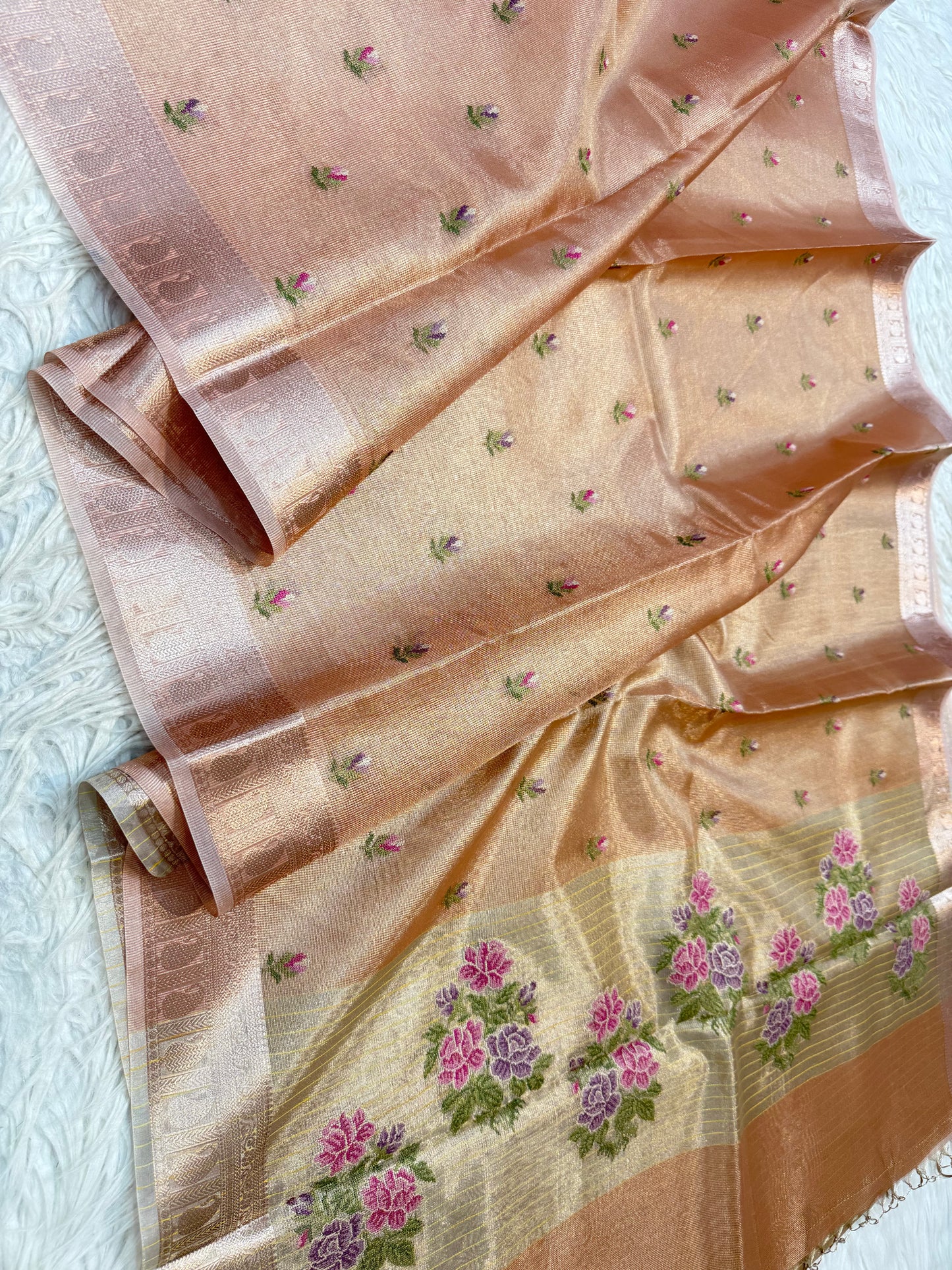 Pink shade tissue kota embroidery primum Banarasi saree