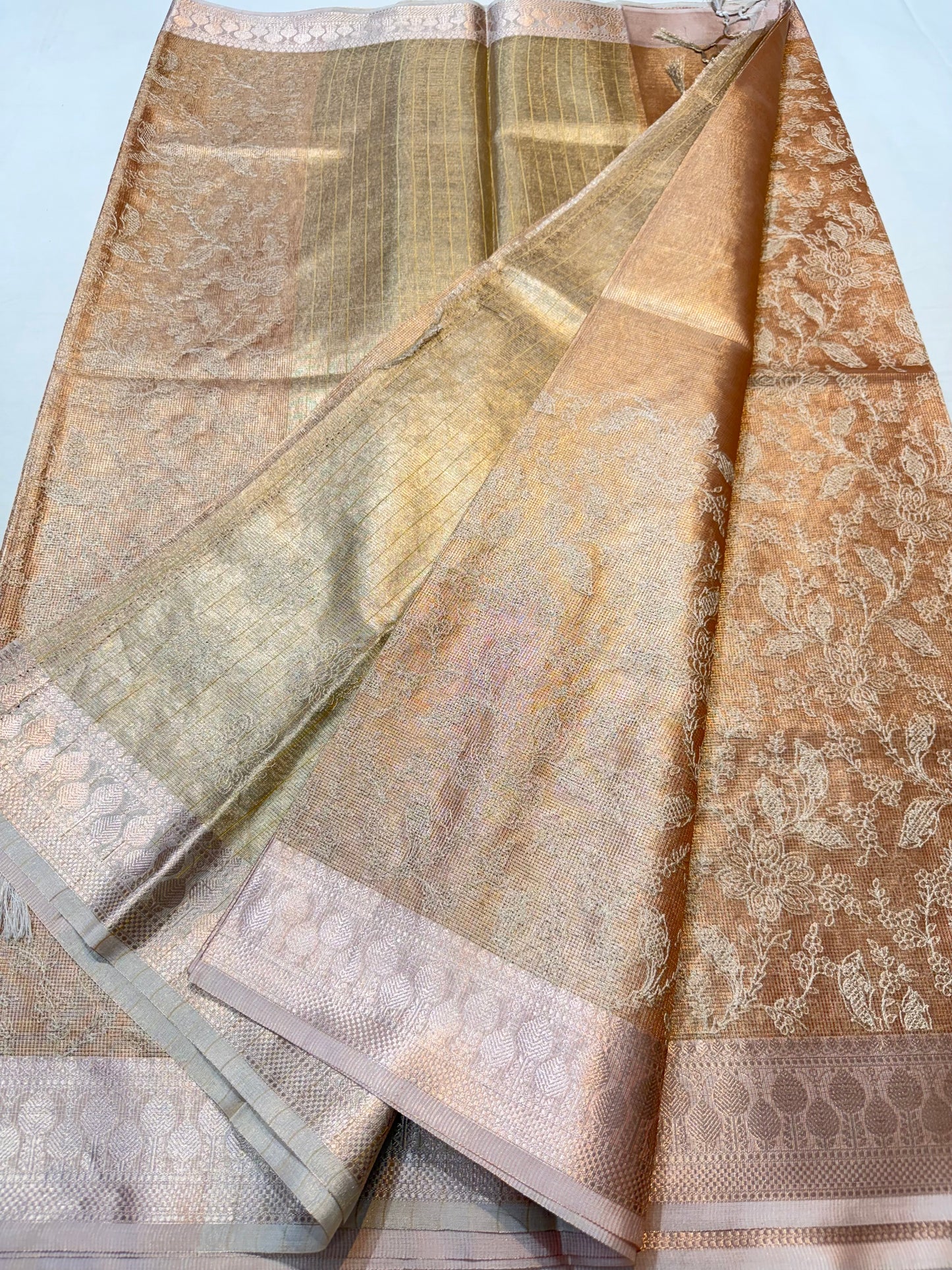 Pink shade tissue kota embroidery primum Banarasi saree