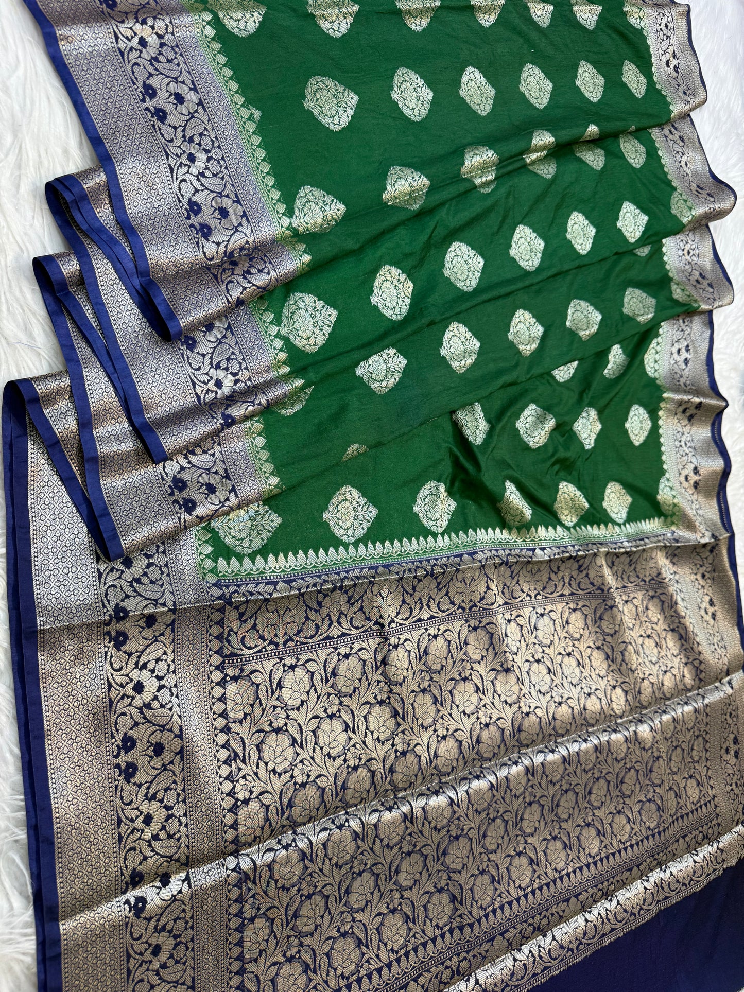 Bottel green nevy shade Dupion Silk premium Banarasi Saree