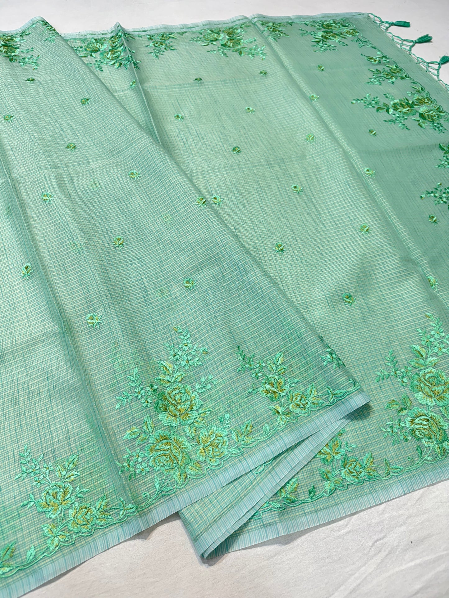 Sea green shade kota designer embroidery premium Banarasi saree