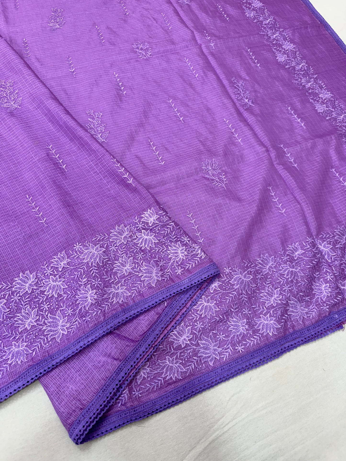 Magenta shade cotton kota chickenkari embroidery Banarasi saree