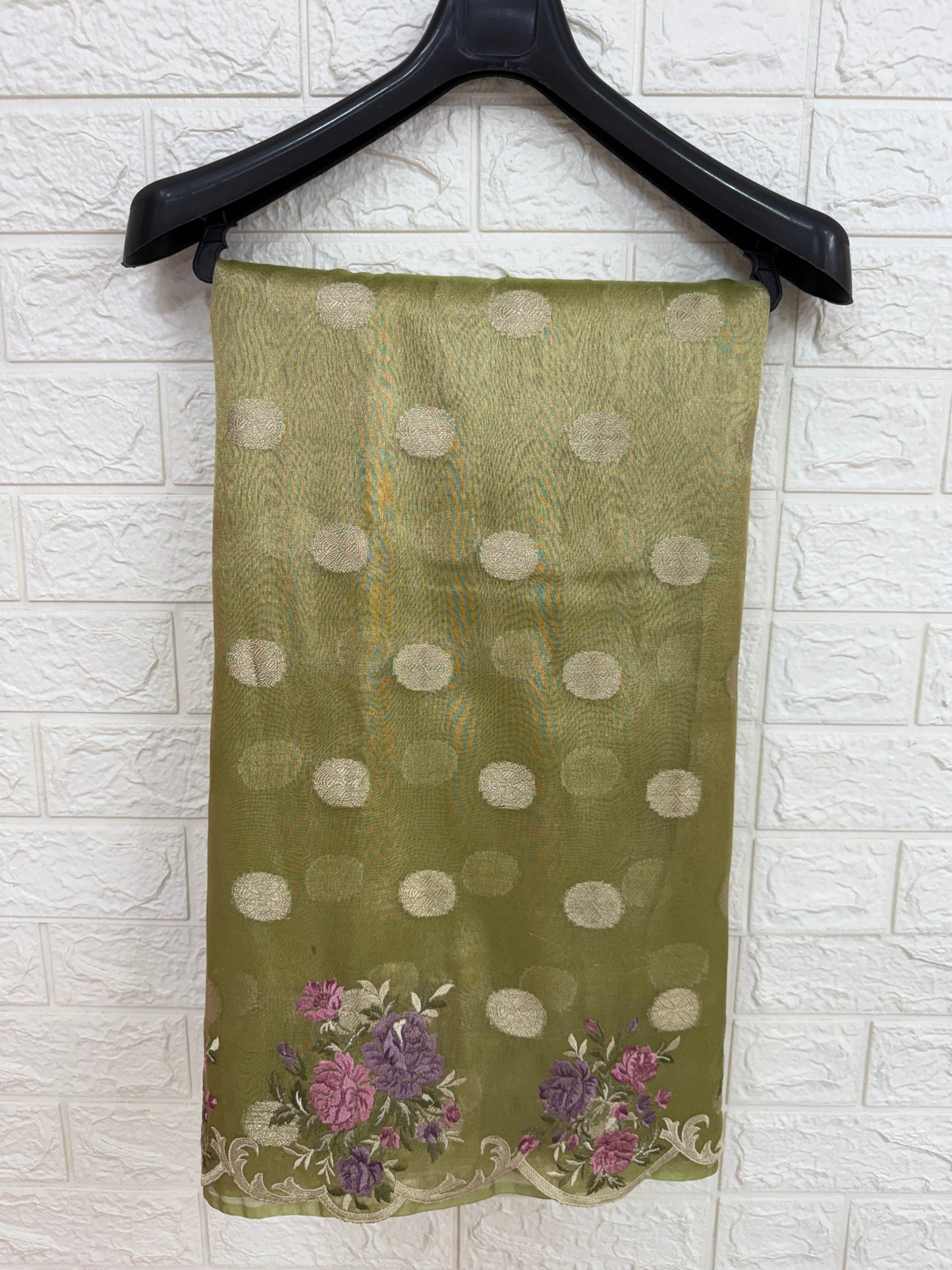 Pista green tissue cutwork embroidery premium designer Banarasi saree