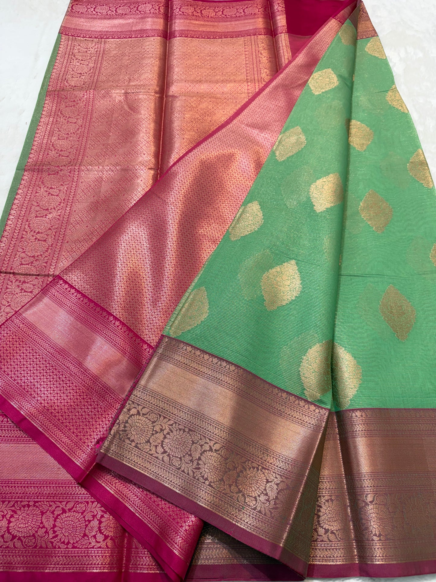 Sea green royal pink cotton silk premium Banarasi saree