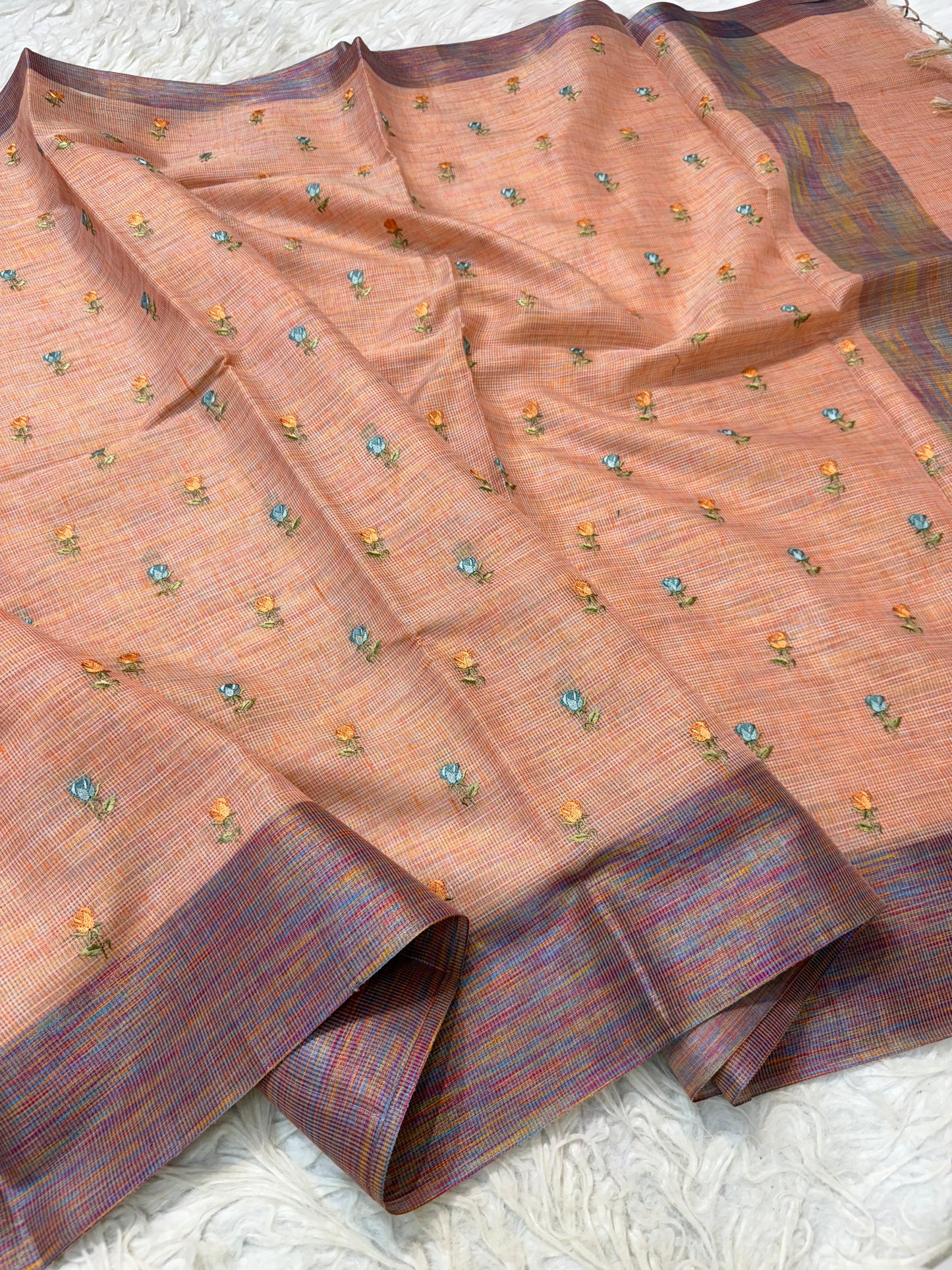 Dusty pink shade linen embroidery Banarasi saree
