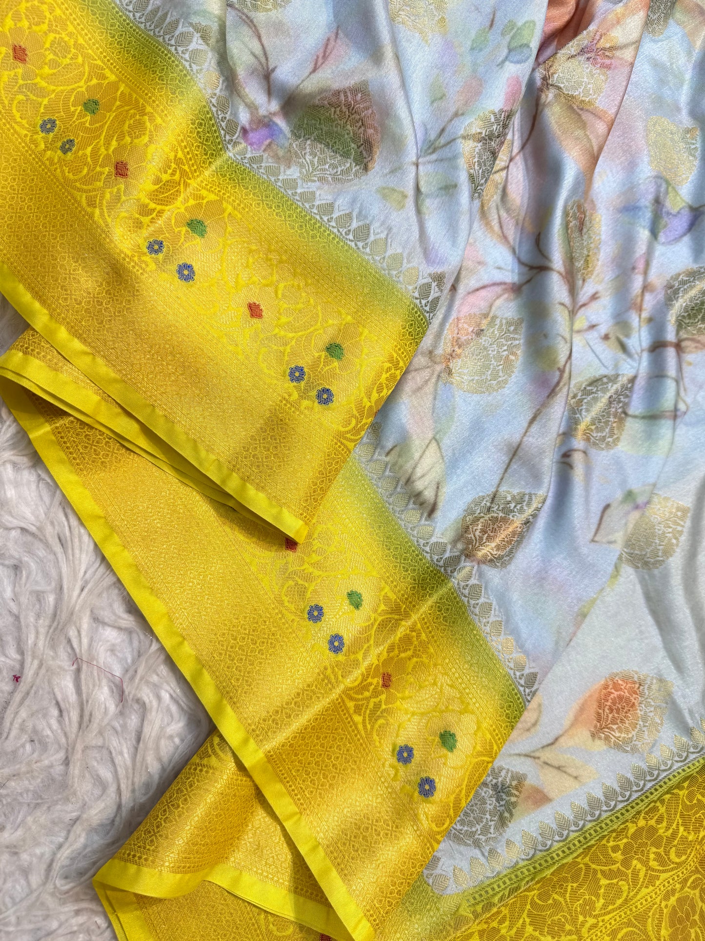multicolour Dupion silk digital print Banarasi saree