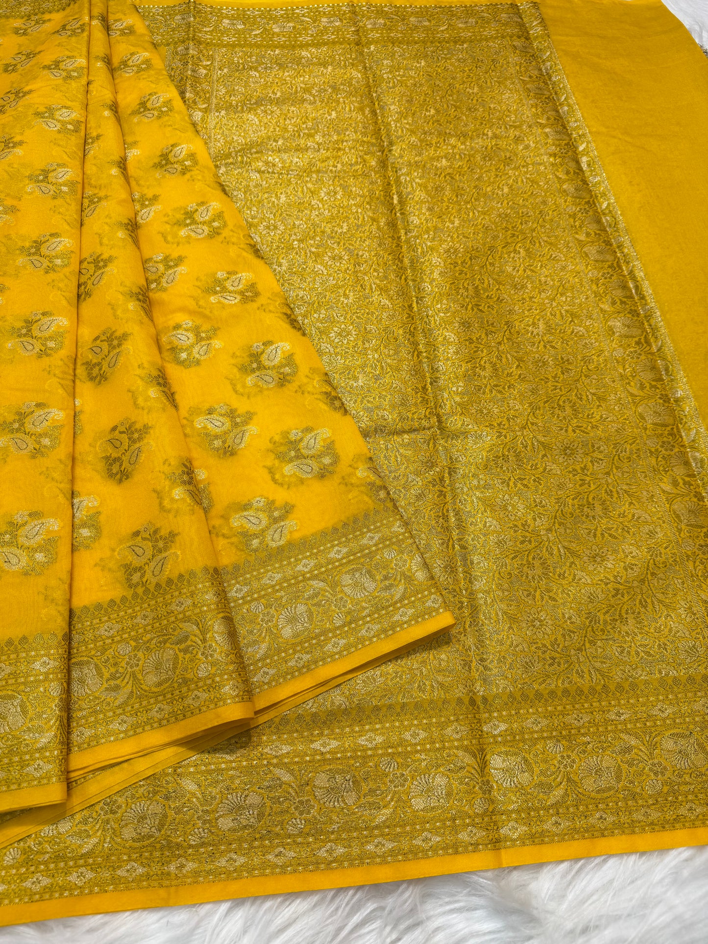 Yellow shade georgatte Banarasi saree