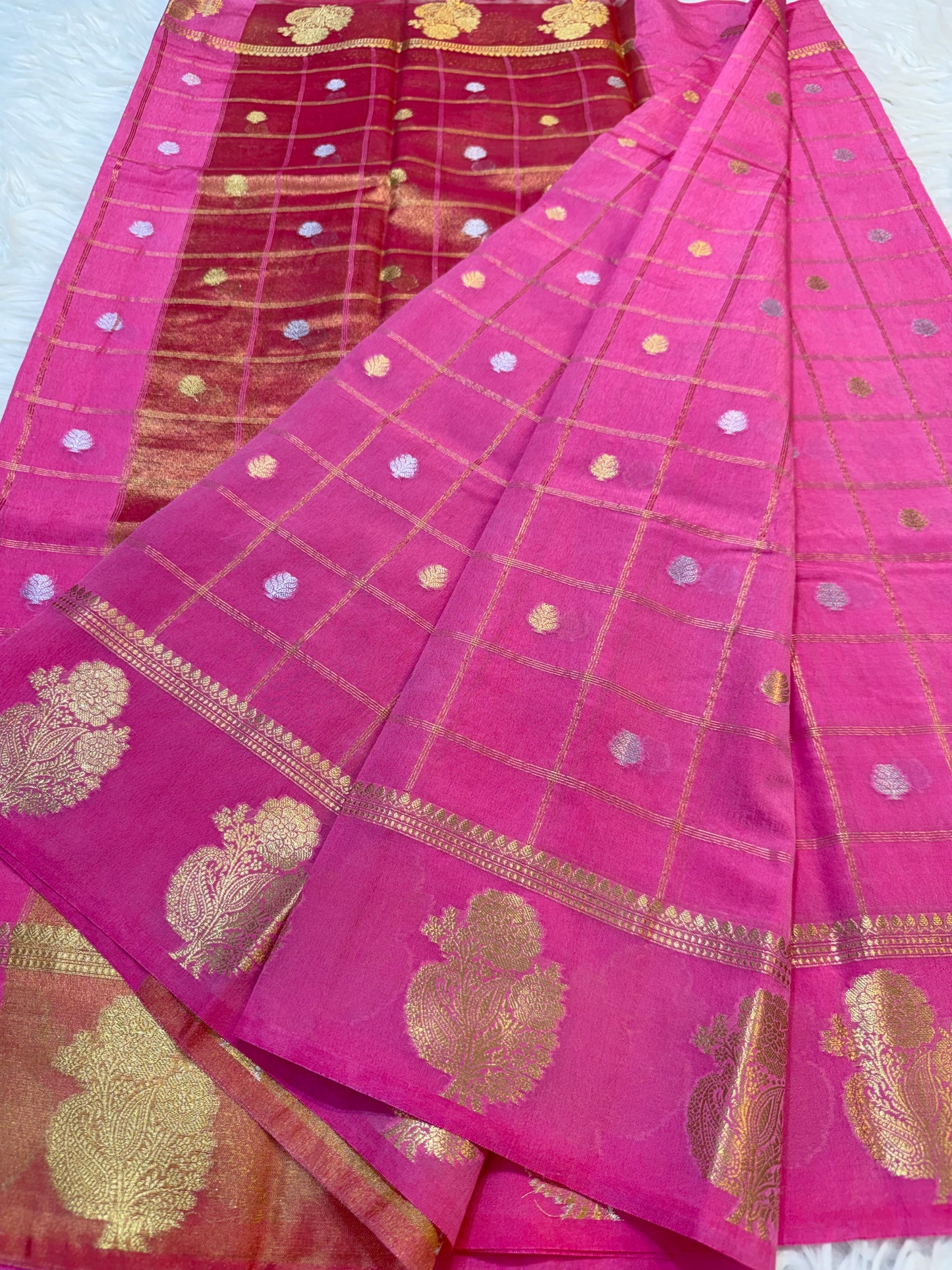 Royal pink shade Raw mango soft silk banarasi saree
