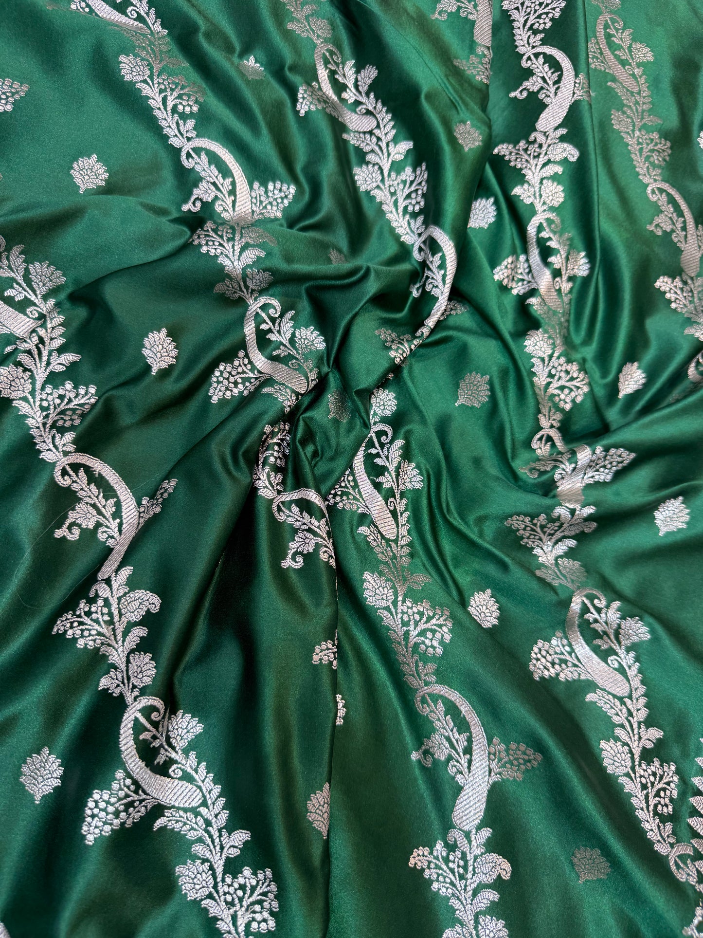 Bottle green premium mashru katan Banarasi saree