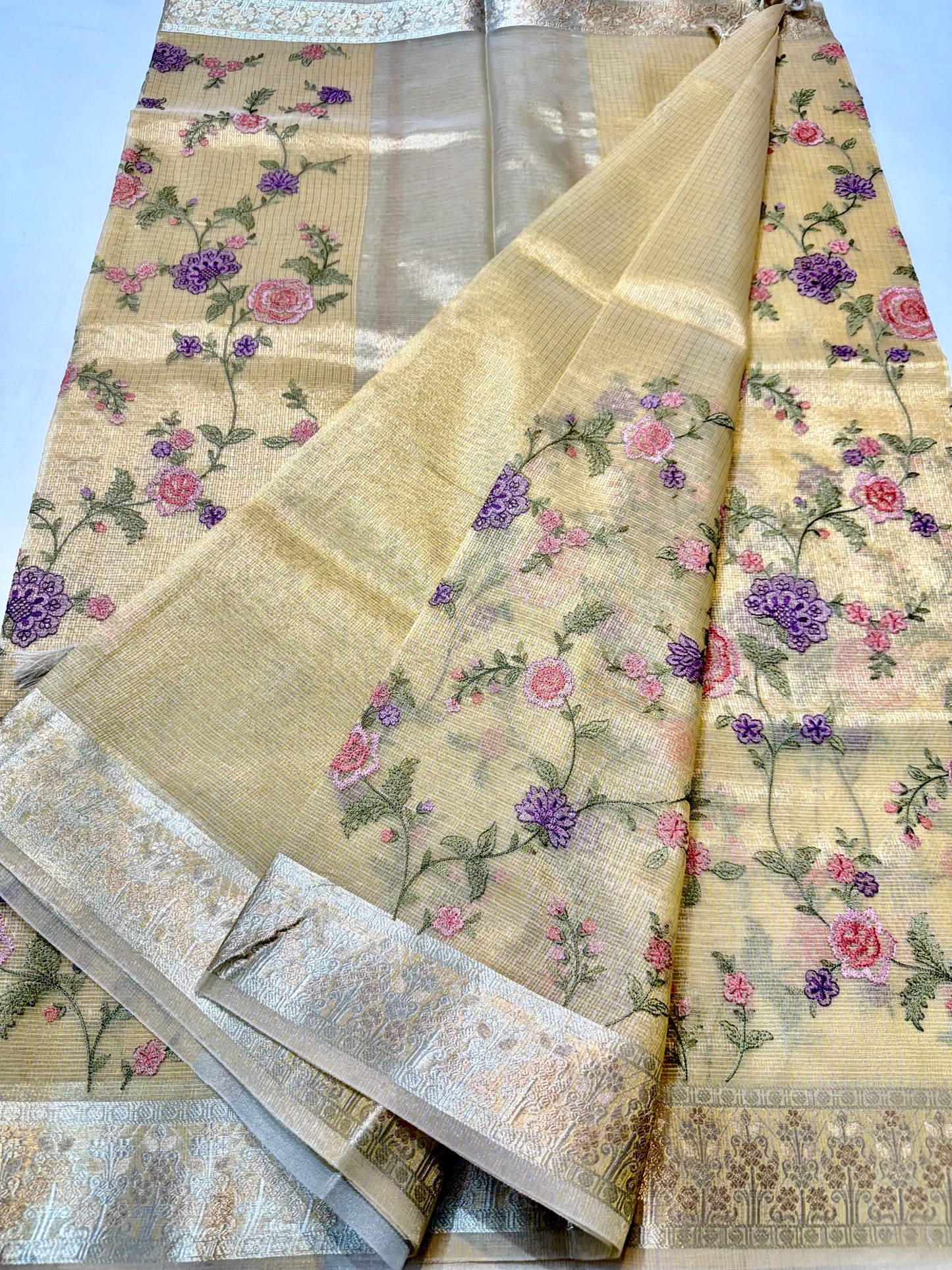 Gold tissue kota embroidery primum Banarasi saree