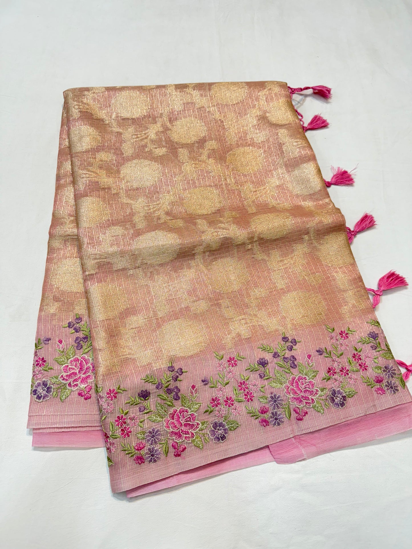 Pink shade tissue kota embroidery Banarasi saree
