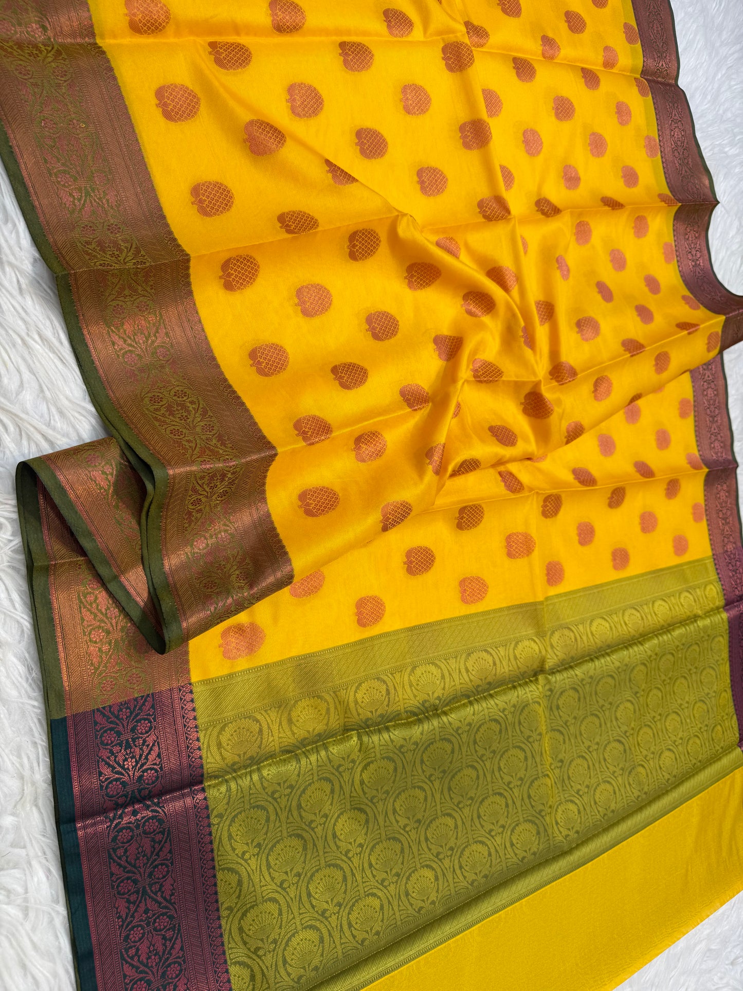 Yellow mehendi premium soft silk Banarasi saree