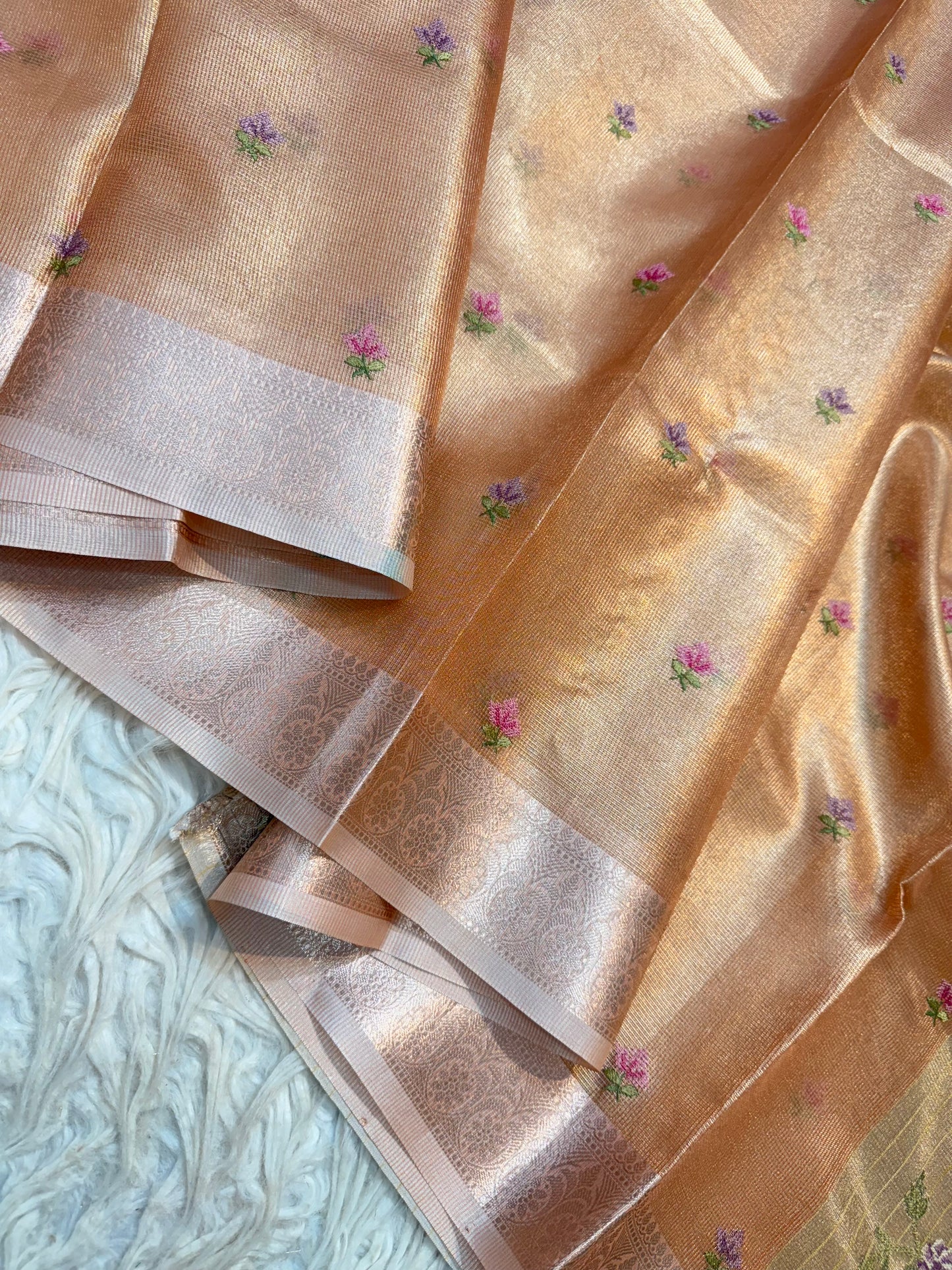 Pink shade tissue kota embroidery primum Banarasi saree