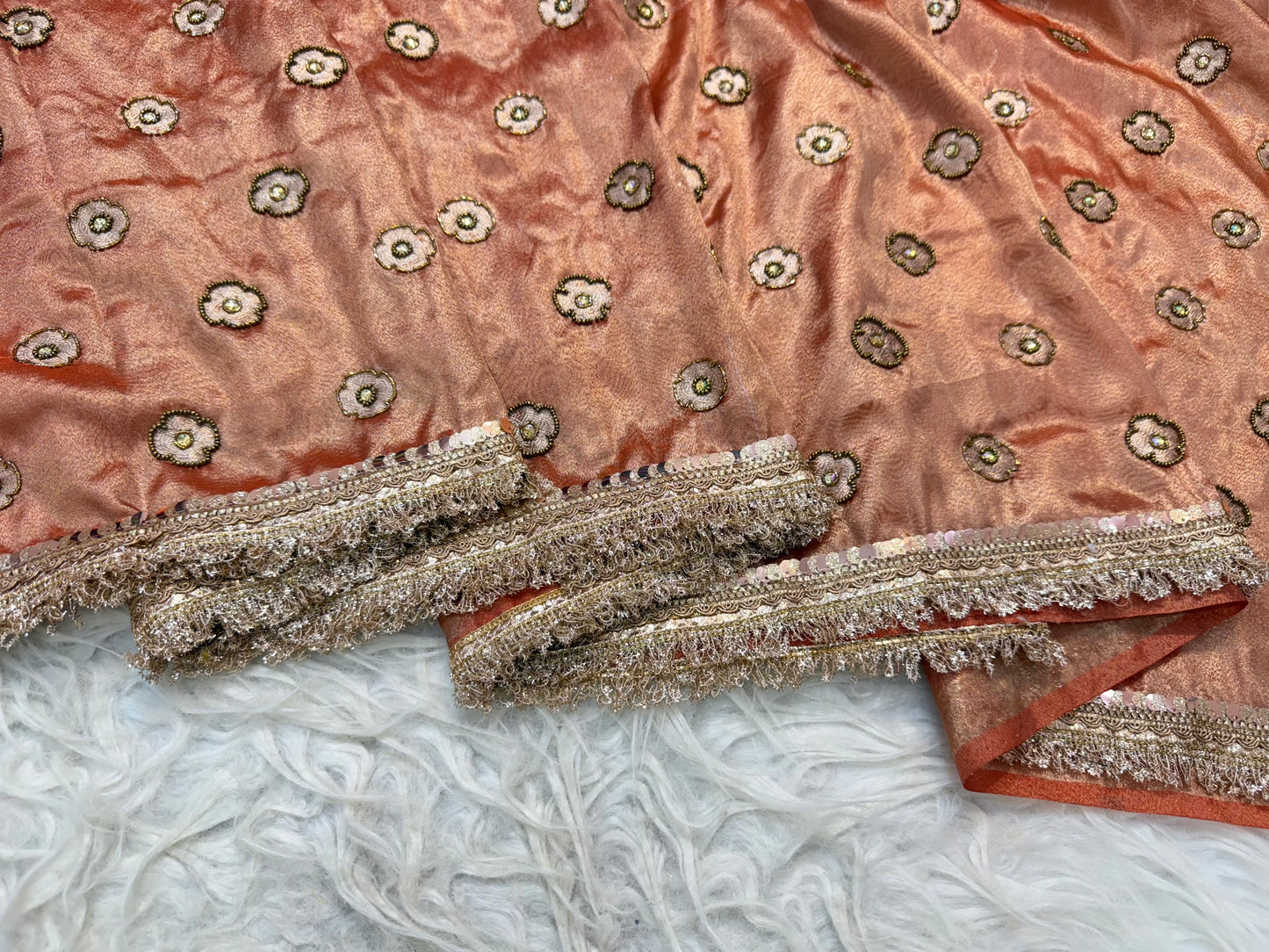 Bronze shade tissue ari & zardosi work designer premium Banarasi saree