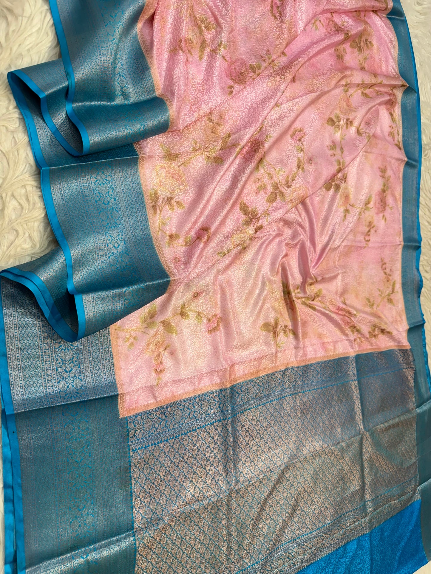 multicolour soft Dupion silk digital print Banarasi saree