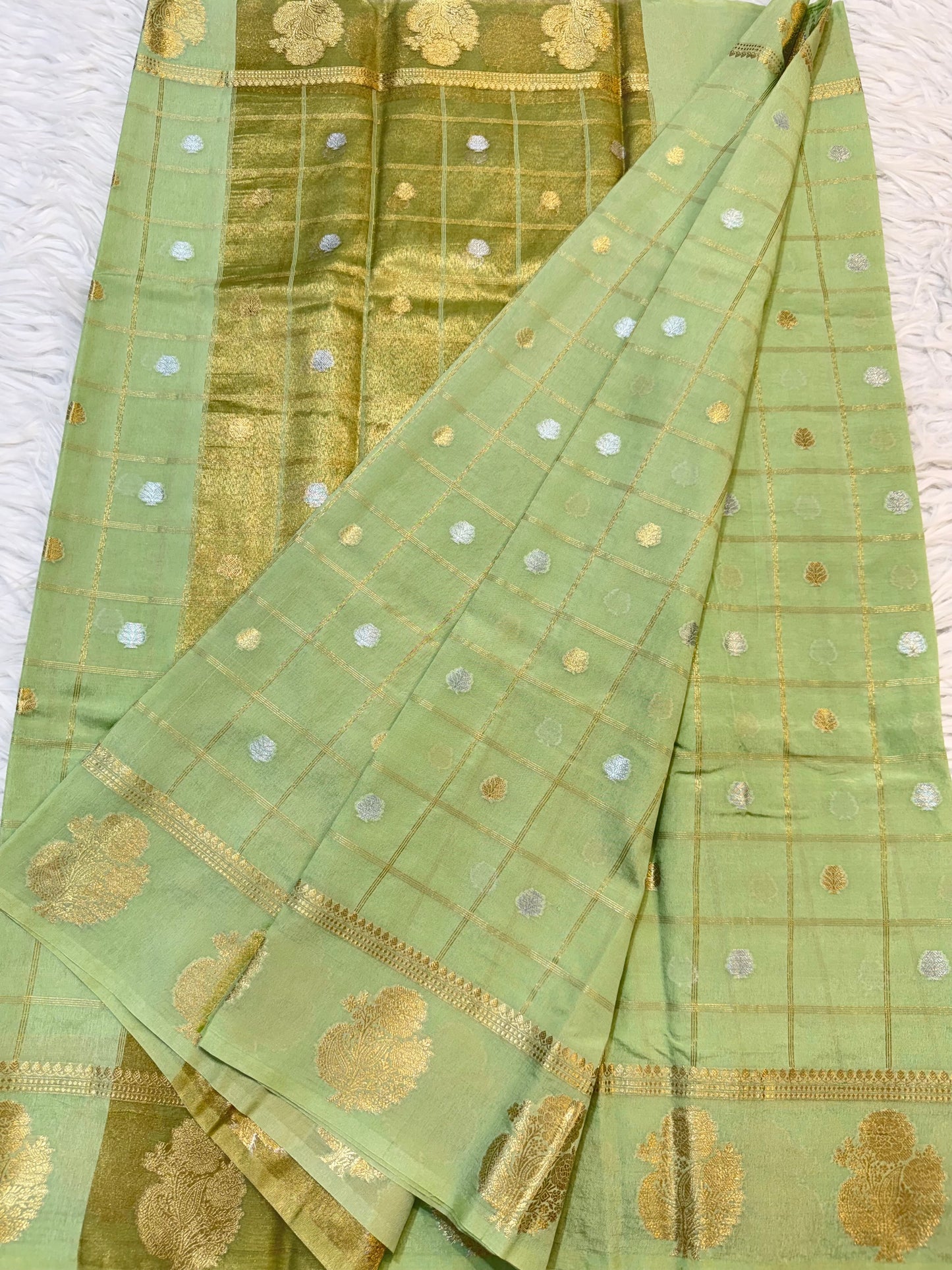 Pista green shade Raw mango soft silk banarasi saree