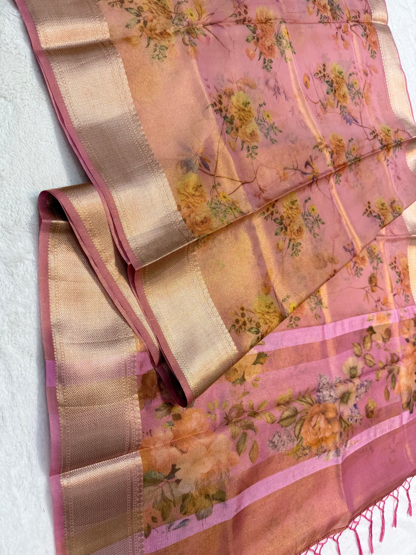 multicolour tissue silk digital print handwork premium Banarasi saree