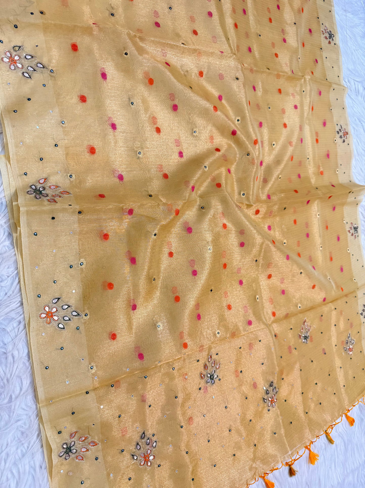 Gold shade tissue kota designer handwork premium Banarasi saree