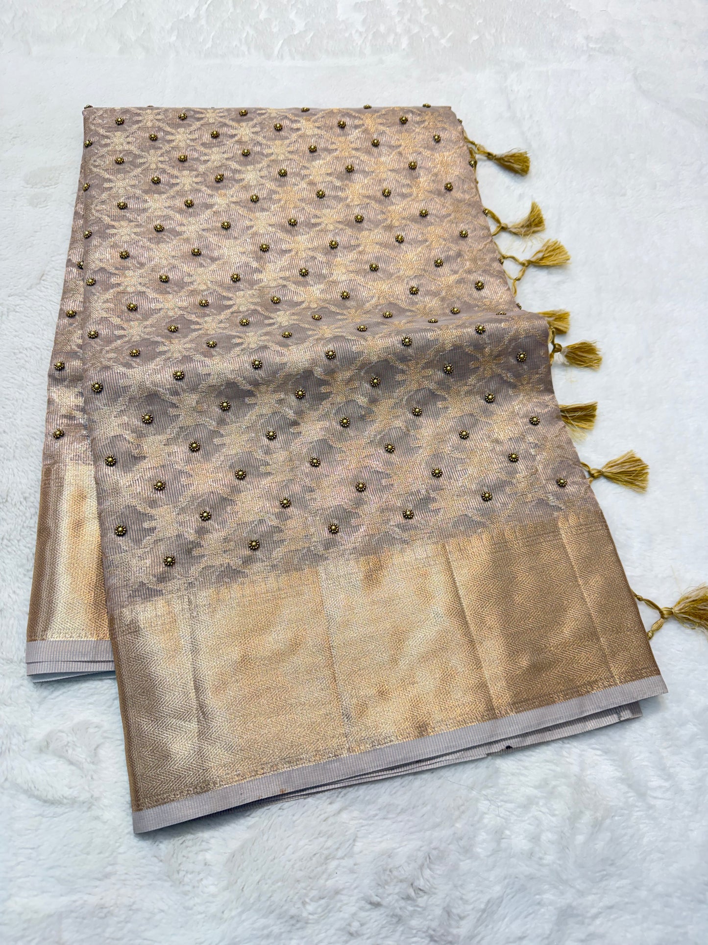 Silver tissue kota designer handwork premium Banarasi saree
