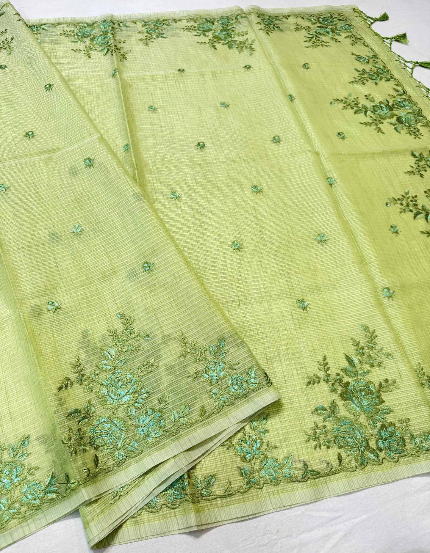 Pista green shade kota designer embroidery premium Banarasi saree