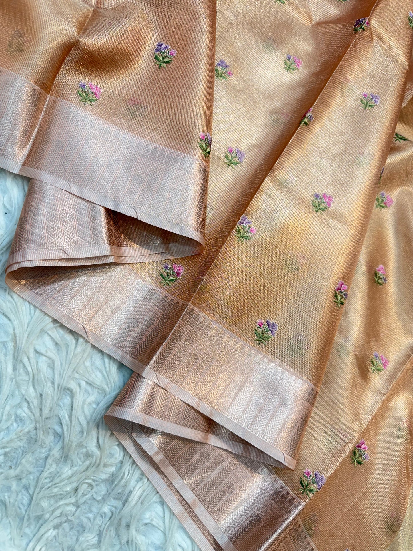 Pink shade tissue kota embroidery primum Banarasi saree