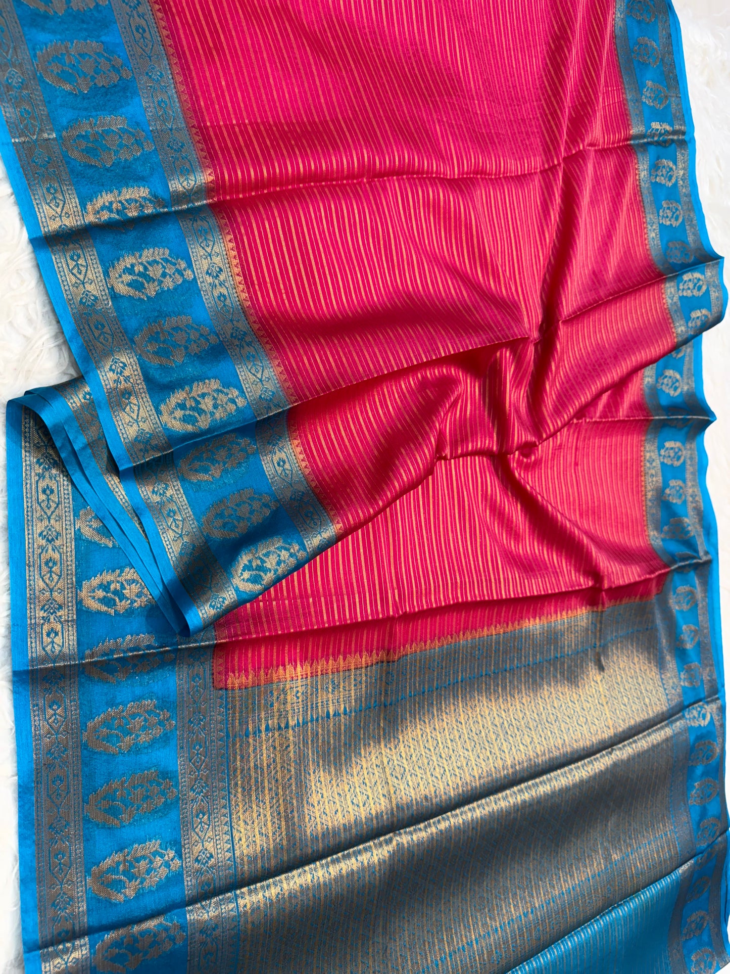 Royal pink firozi warm silk premium Banarasi saree