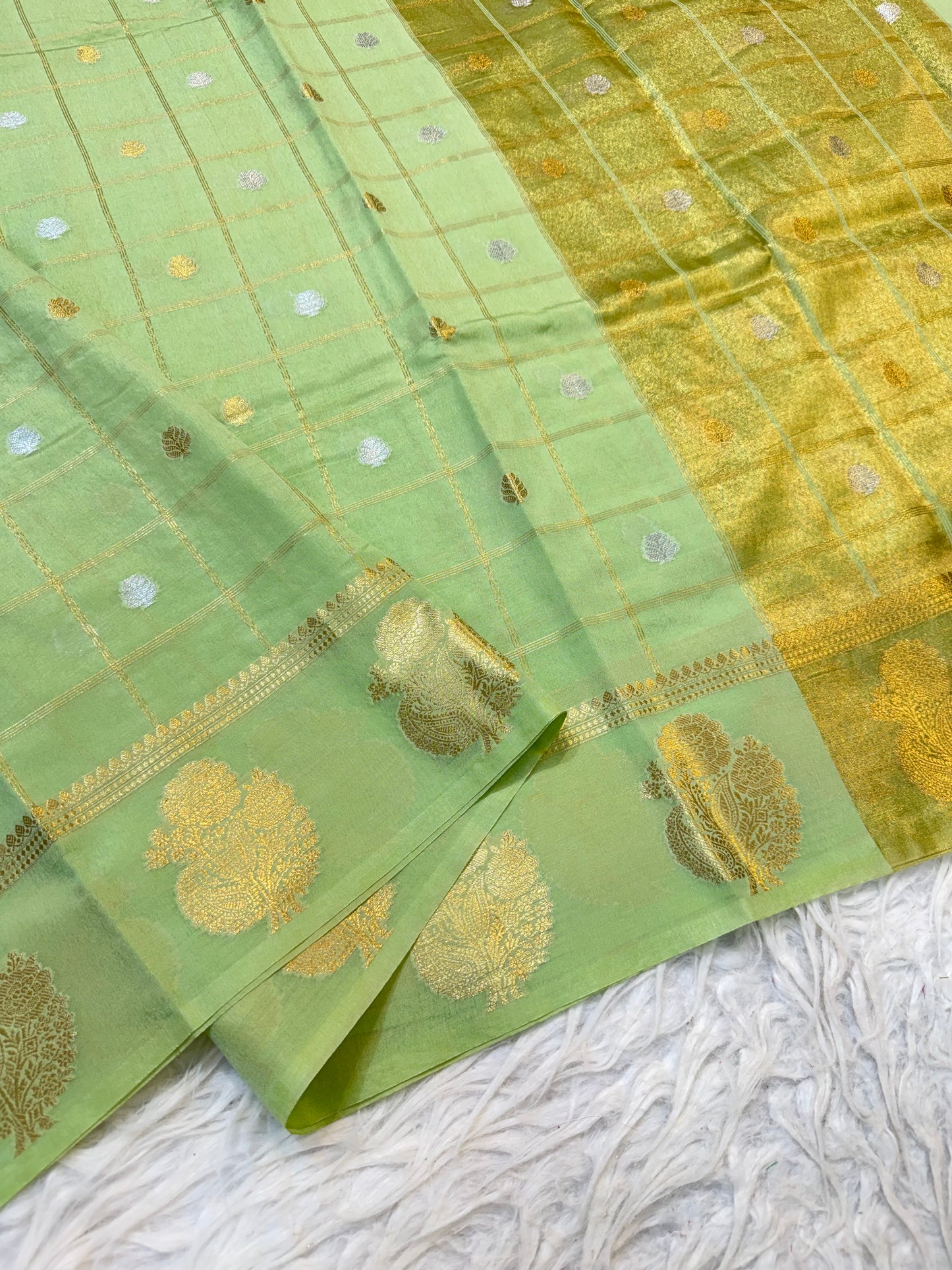 Pista green shade Raw mango soft silk banarasi saree
