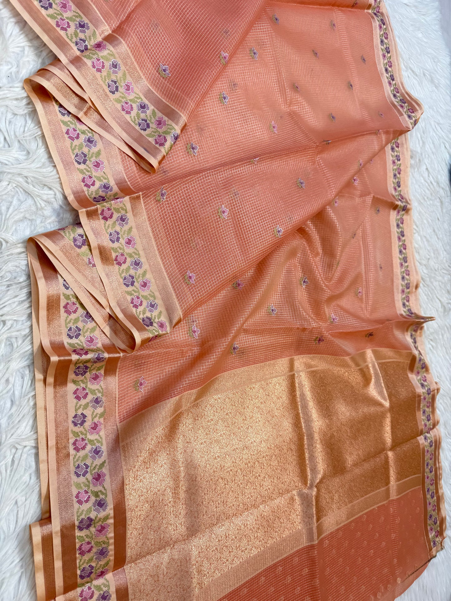 Bronze shade kora organza embroidery Banarasi saree