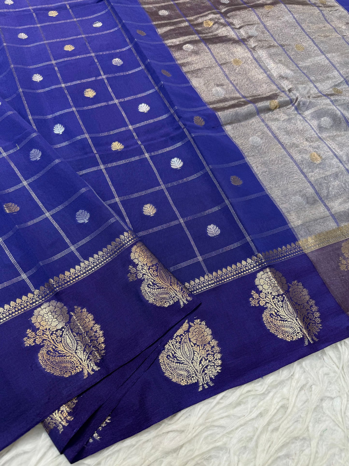 Navy Raw mango soft silk banarasi saree