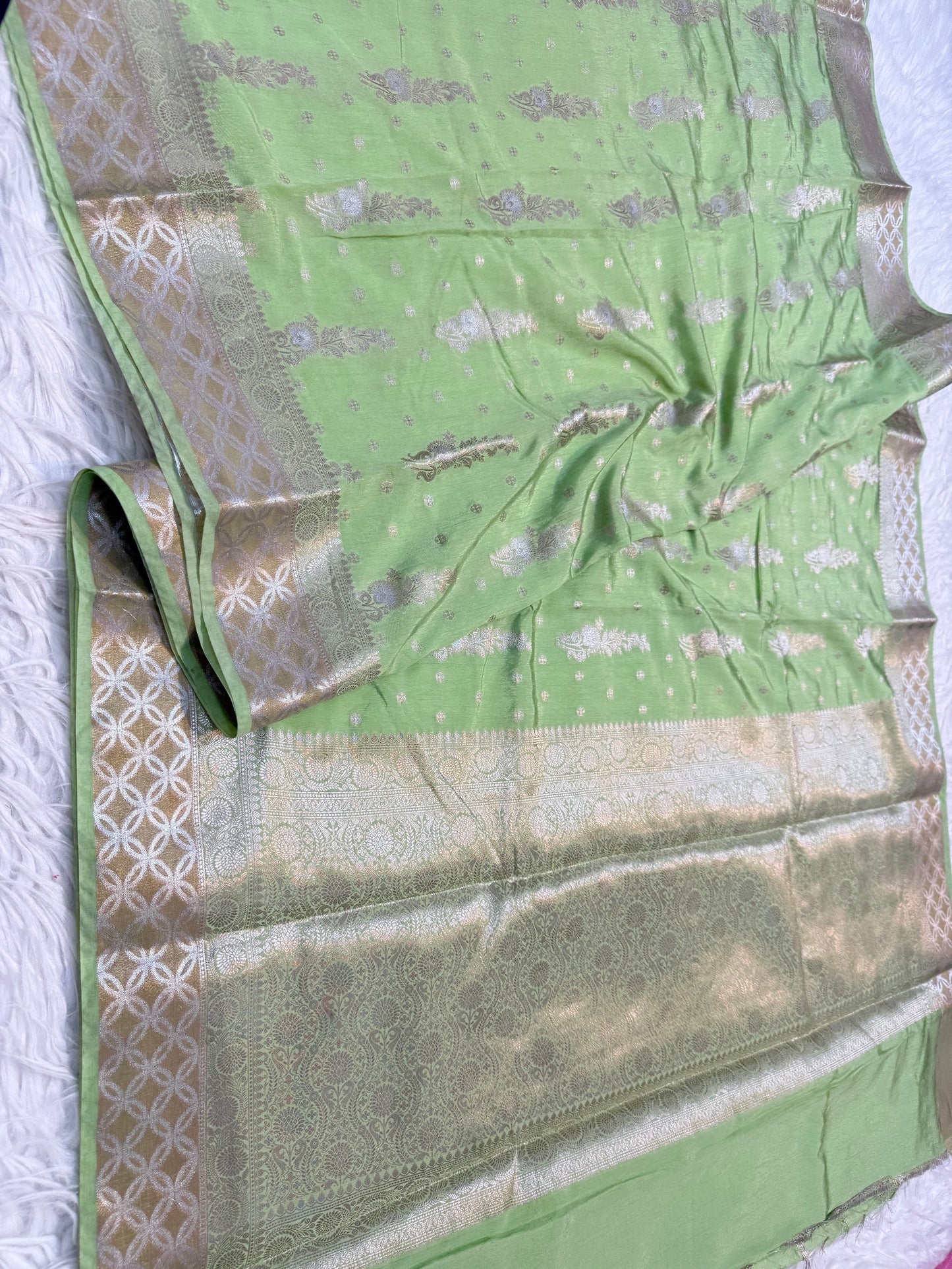 Pista green shade Raw mango soft silk banarasi saree