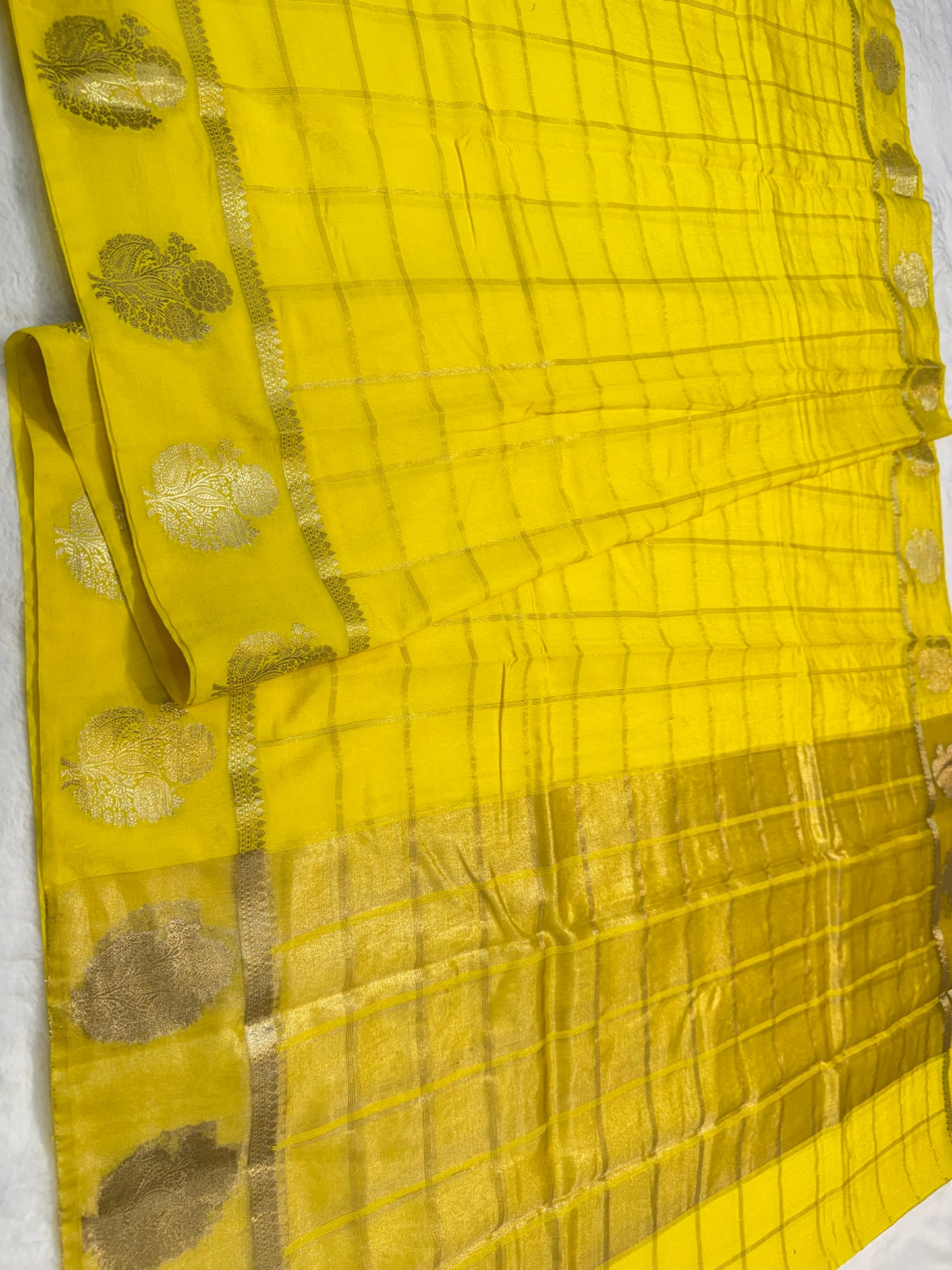 Yellow pink shade raw mango premium Banarasi saree