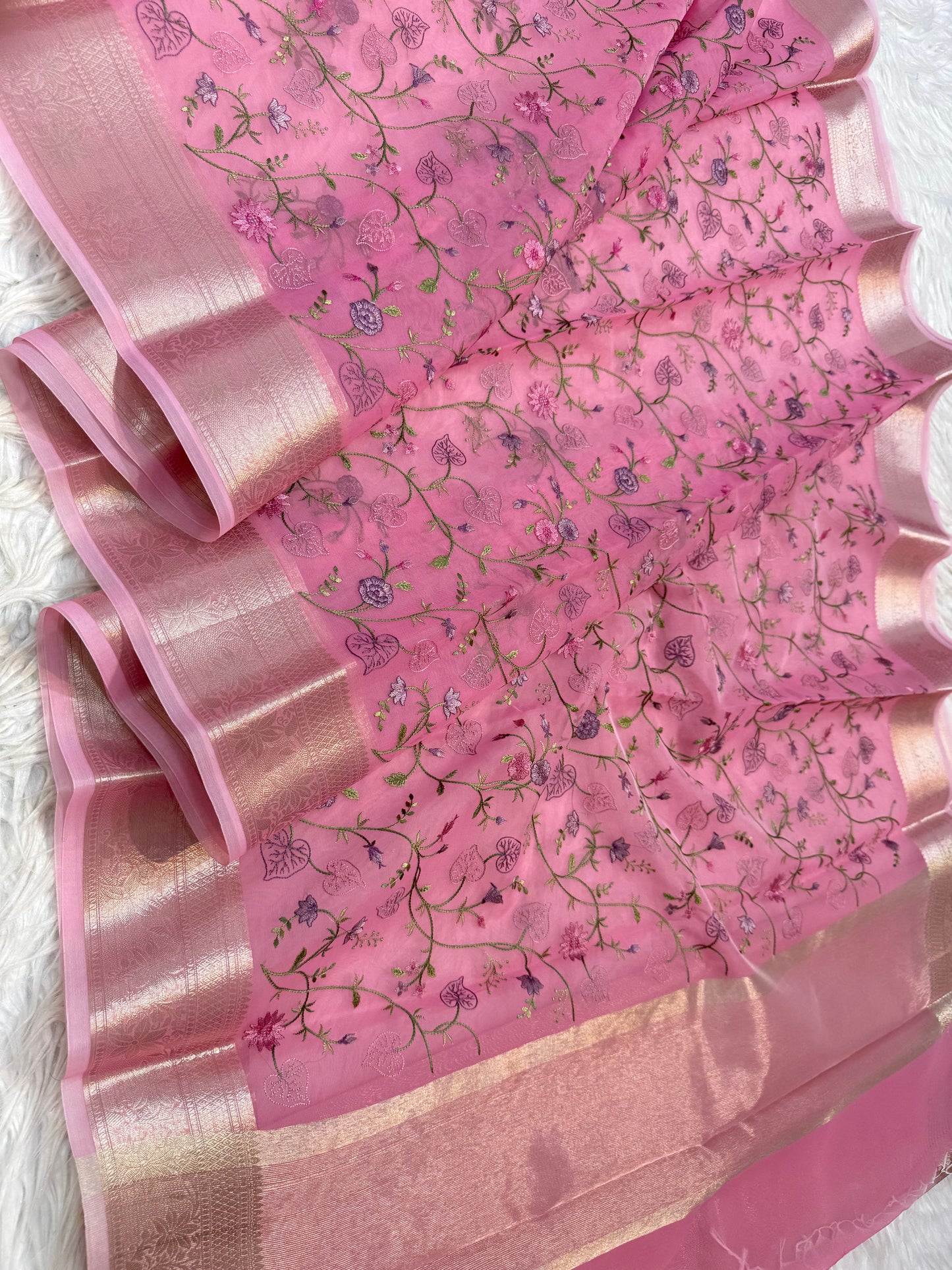 Pink shade shade organza embroidery Banarasi saree