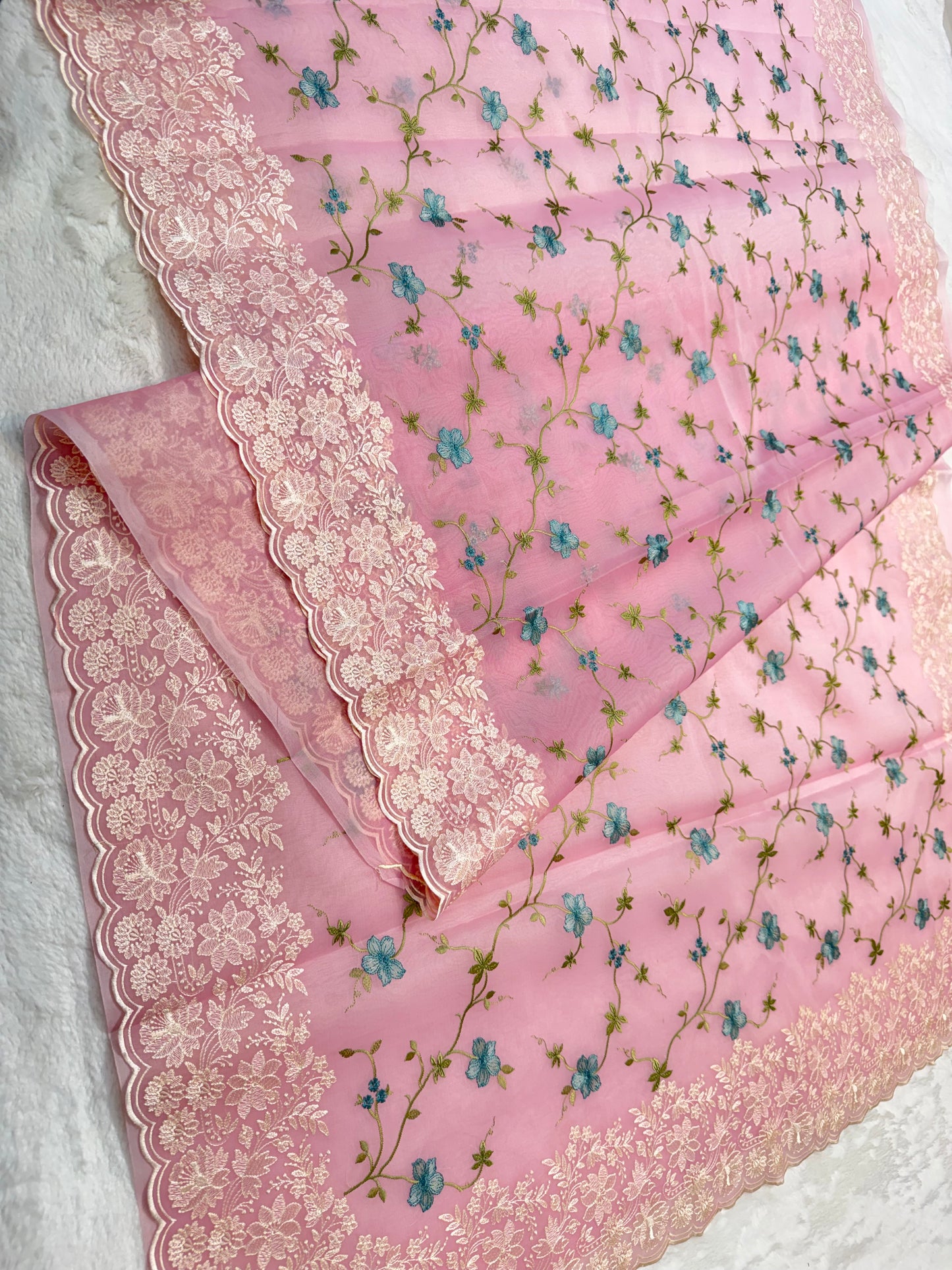 Pink shade organza designer cutwork premium embroidery Banarasi saree