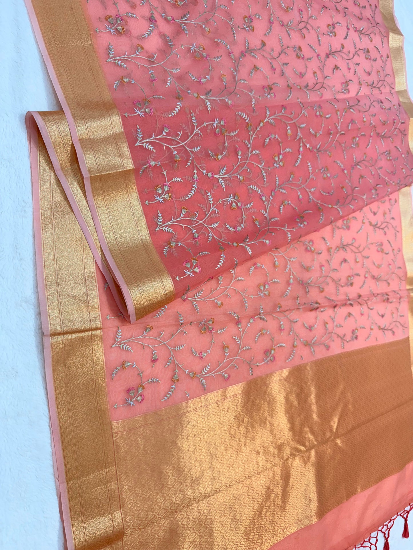 Pink shade organza designer premium embroidery Banarasi saree