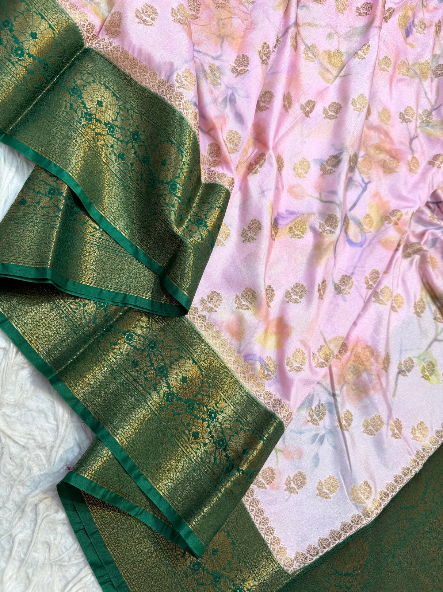 multicolour Dupion silk digital print Banarasi saree