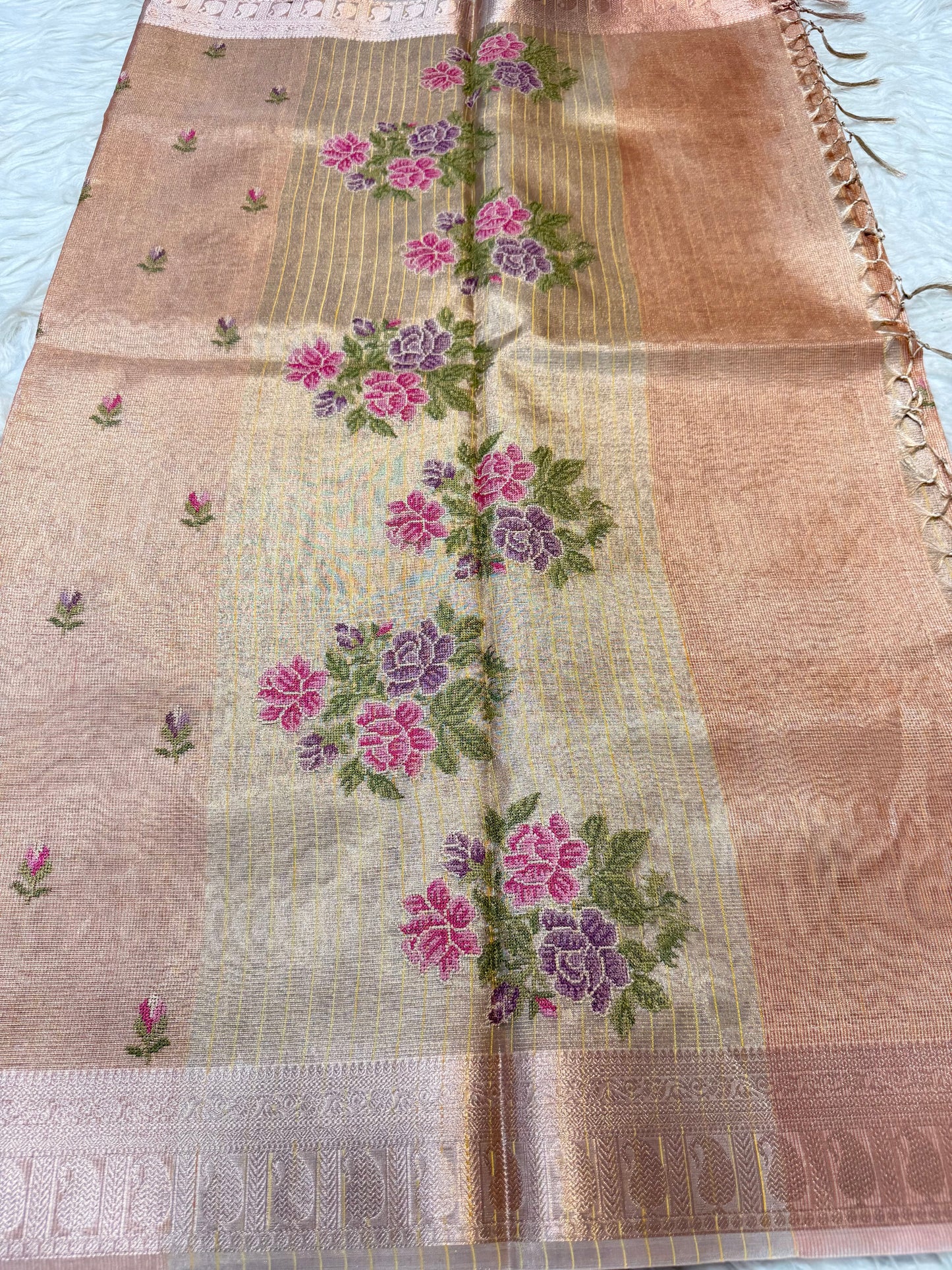 Pink shade tissue kota embroidery primum Banarasi saree