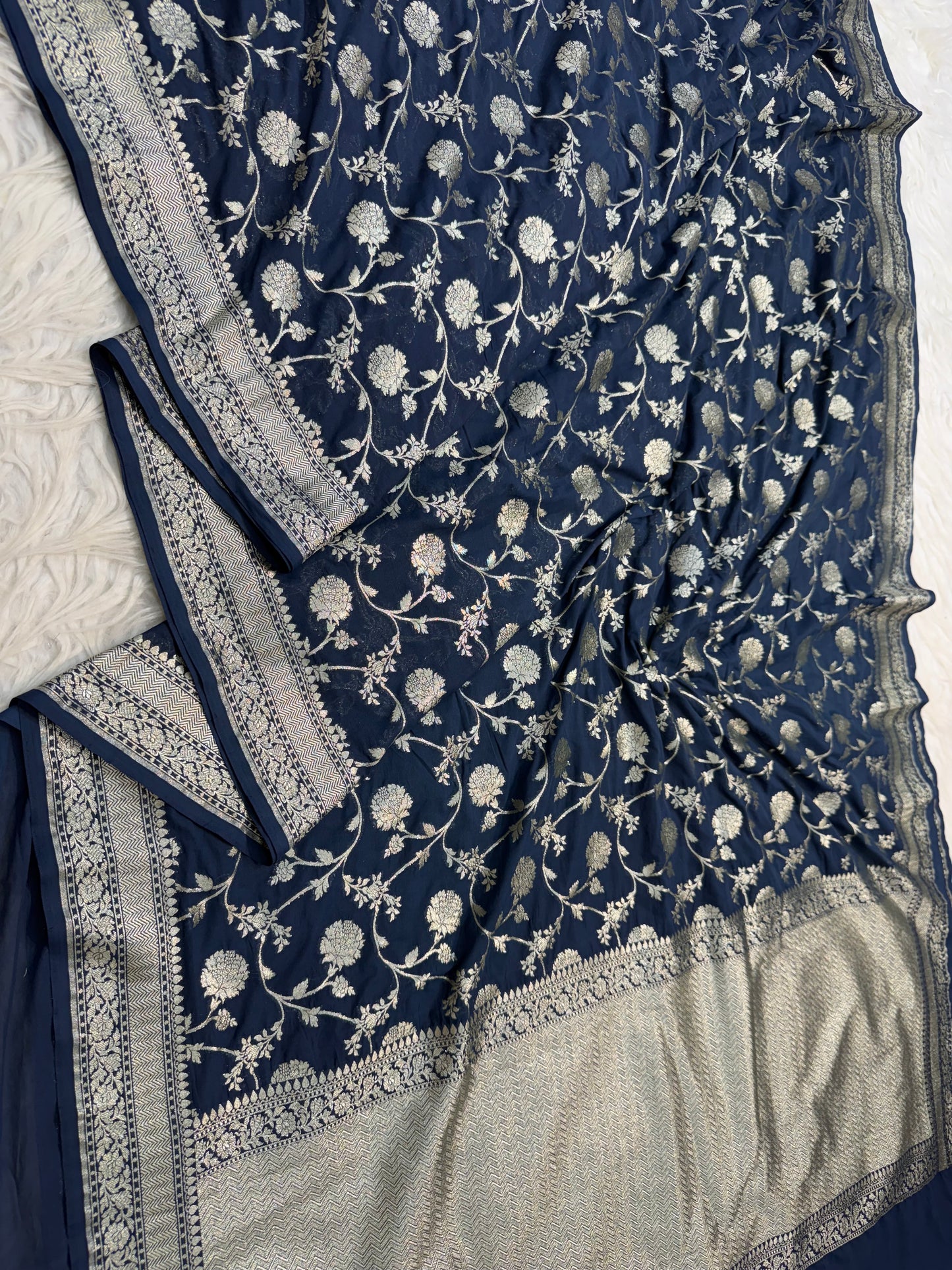 Blue shade khaddi georgatte premium Banarasi saree