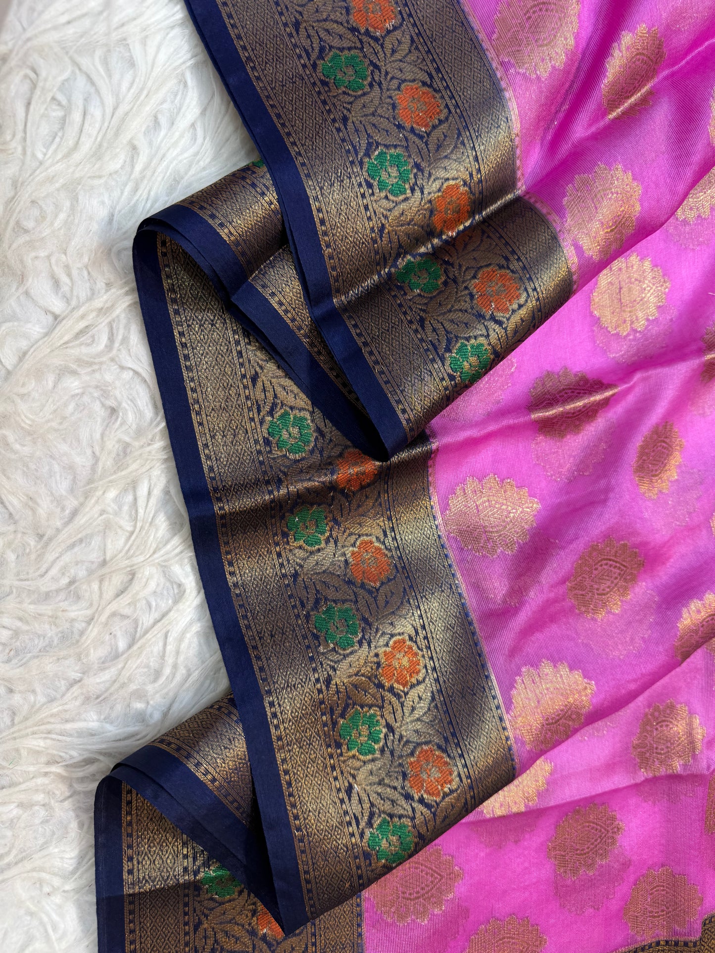 Pink blue warm silk premium Banarasi saree