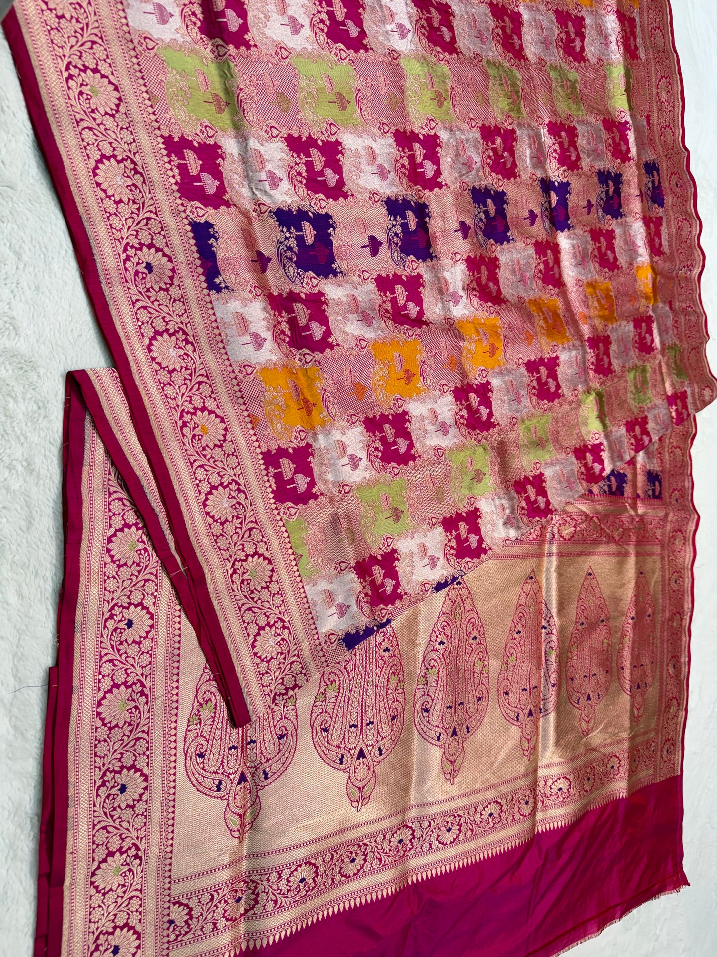 multicolore shade pure katan rangkat premium Banarasi silk saree