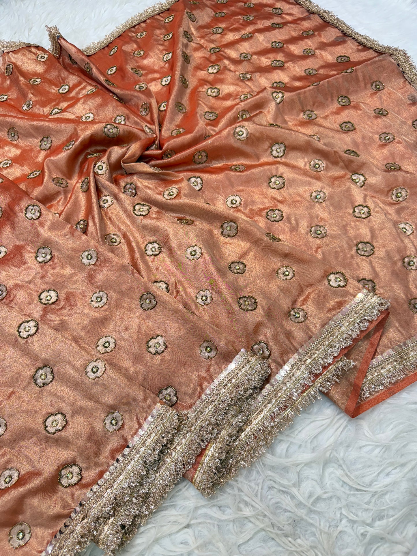 Bronze shade tissue ari & zardosi work designer premium Banarasi saree
